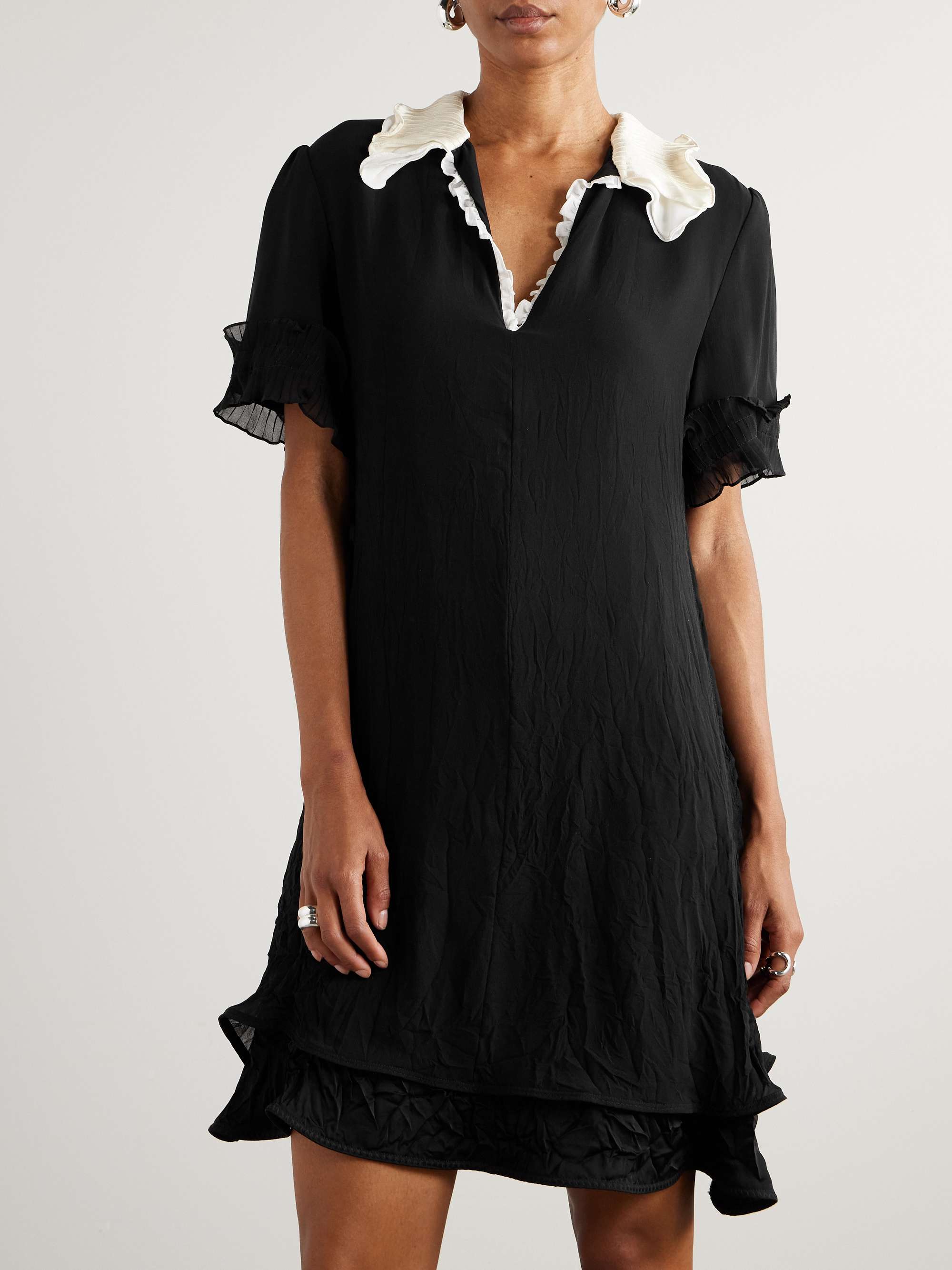 Ruffled satin-trimmed crinkled silk-chiffon dress view