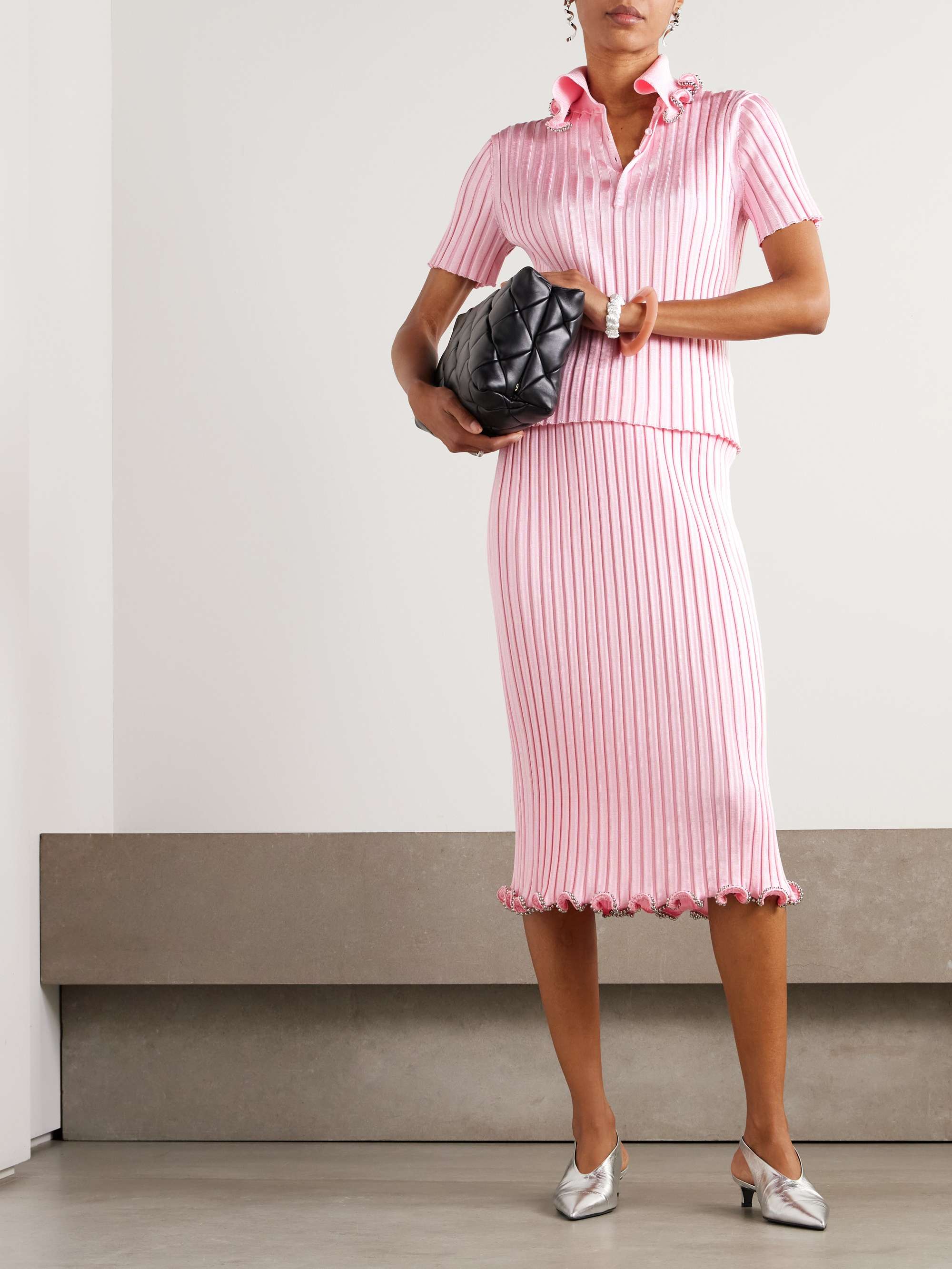 Bead-embellished ribbed-knit polo shirt view