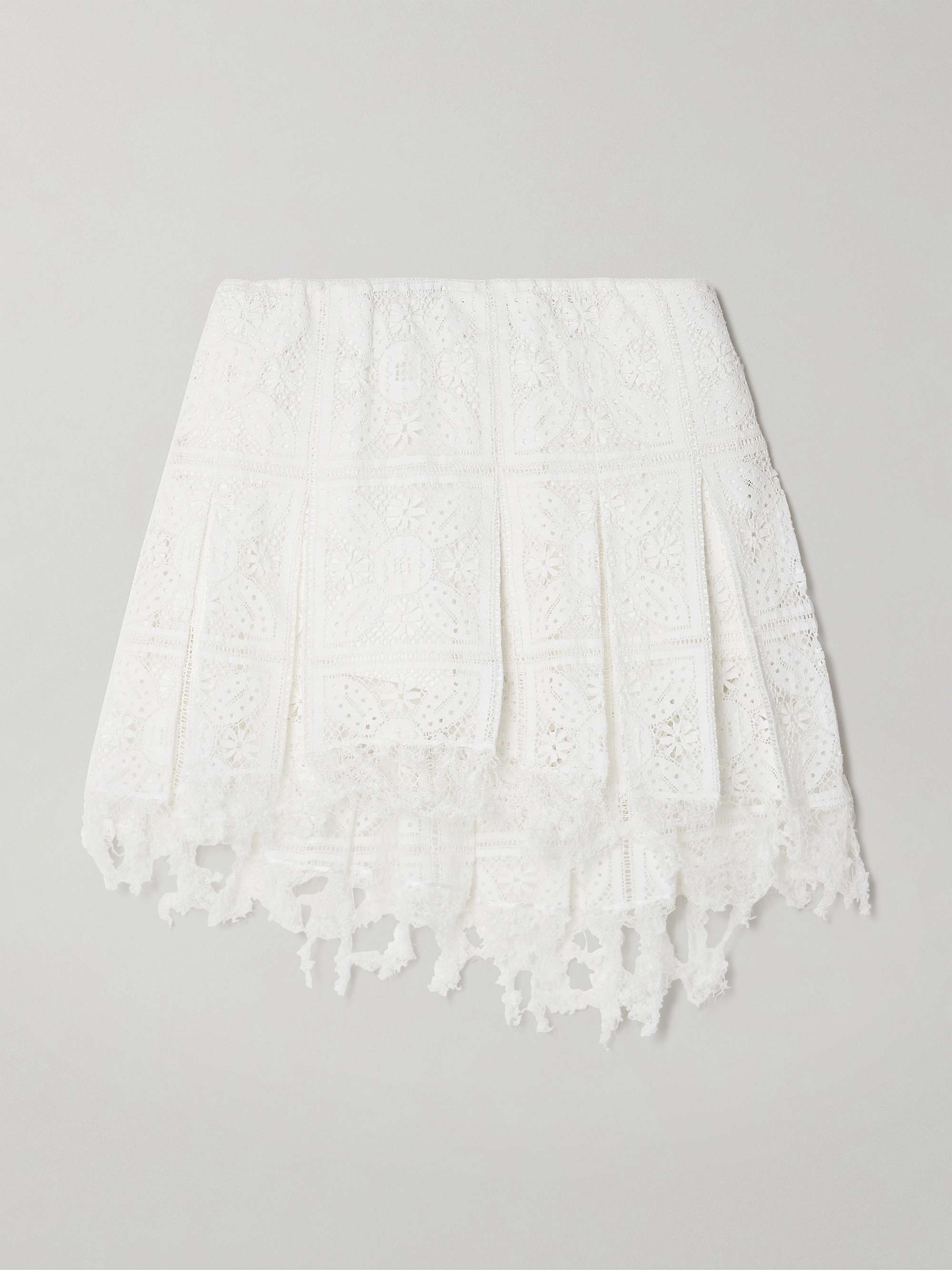 + Paula's Ibiza frayed pleated broderie anglaise cotton-blend jersey mini skirt view