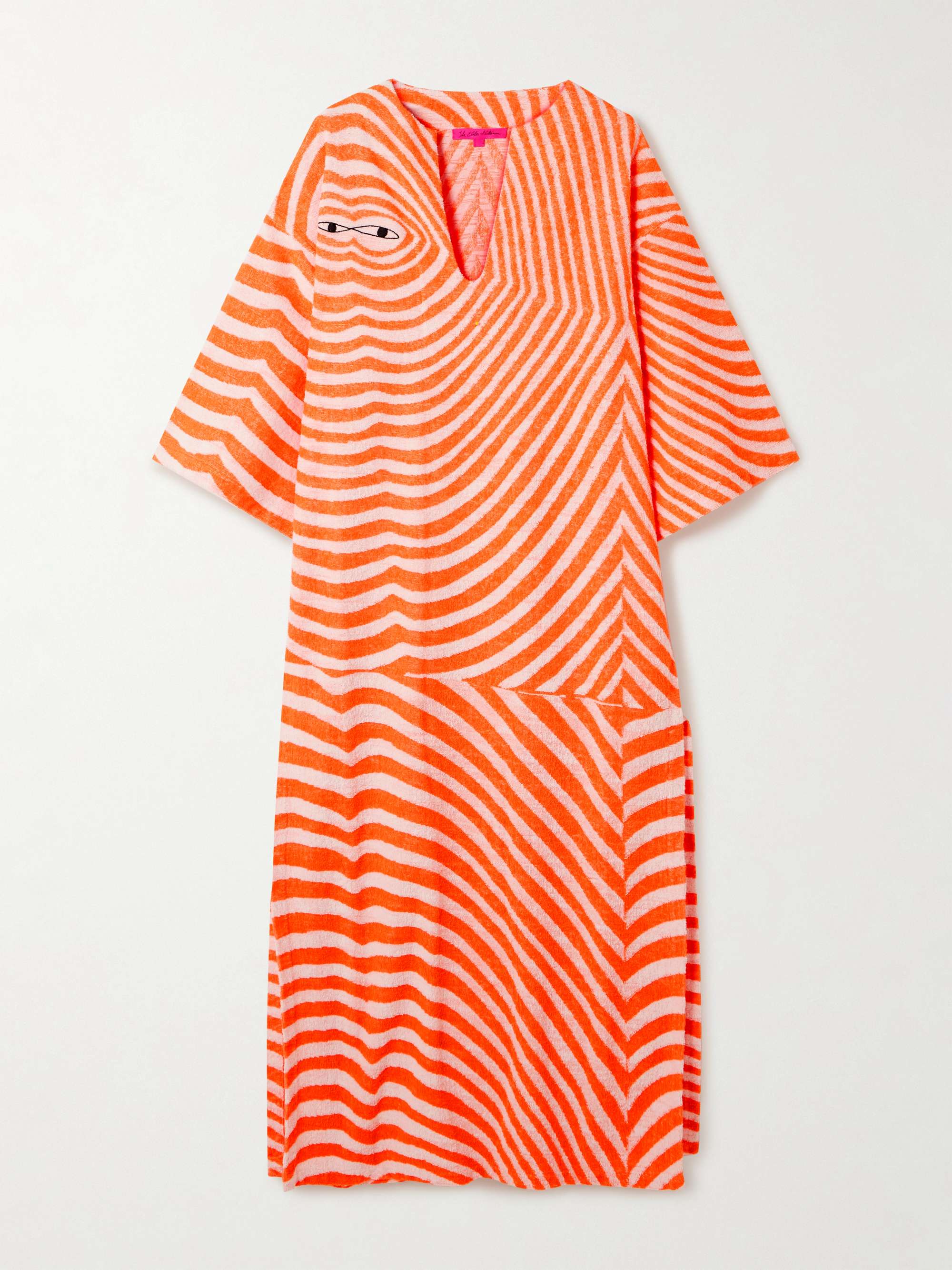 Embroidered striped cotton-terry kaftan view