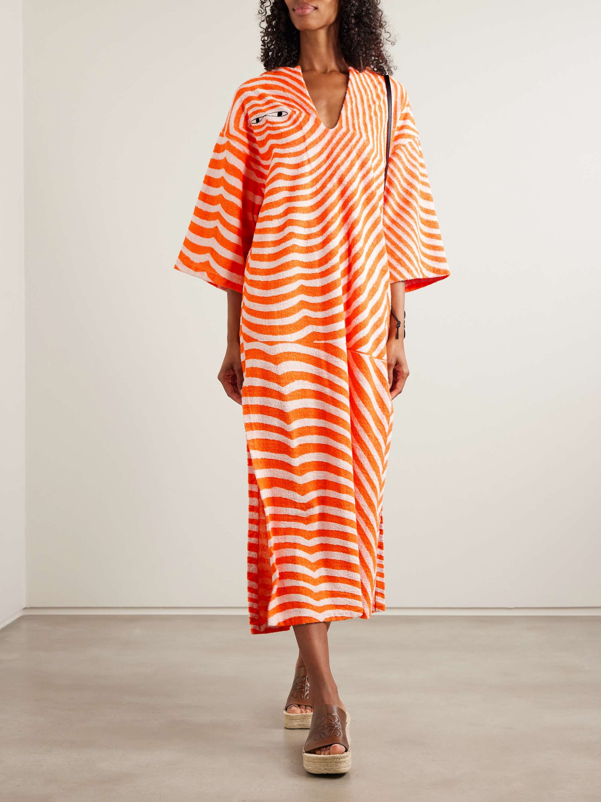 Embroidered striped cotton-terry kaftan view