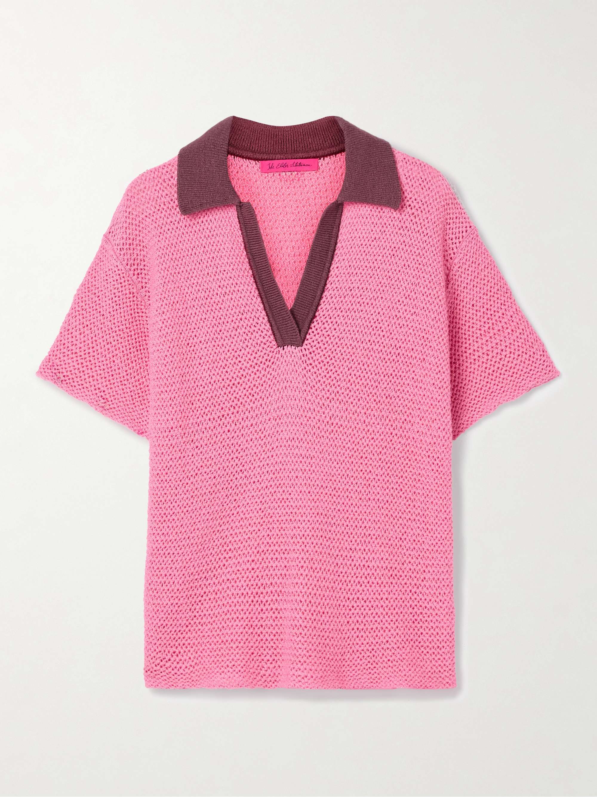 Oversized crocheted cotton polo shirt view