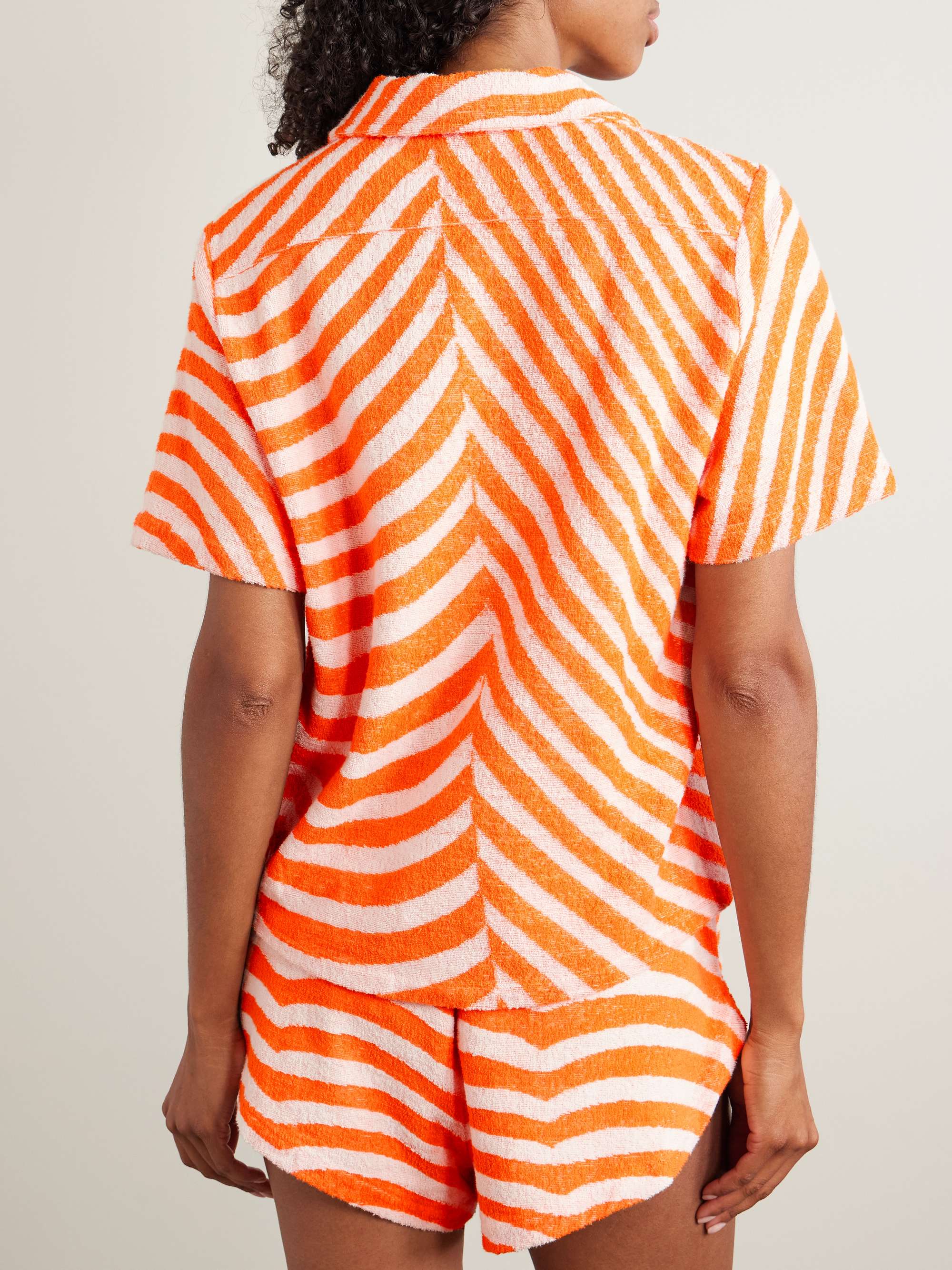 Embroidered striped cotton-terry shirt view