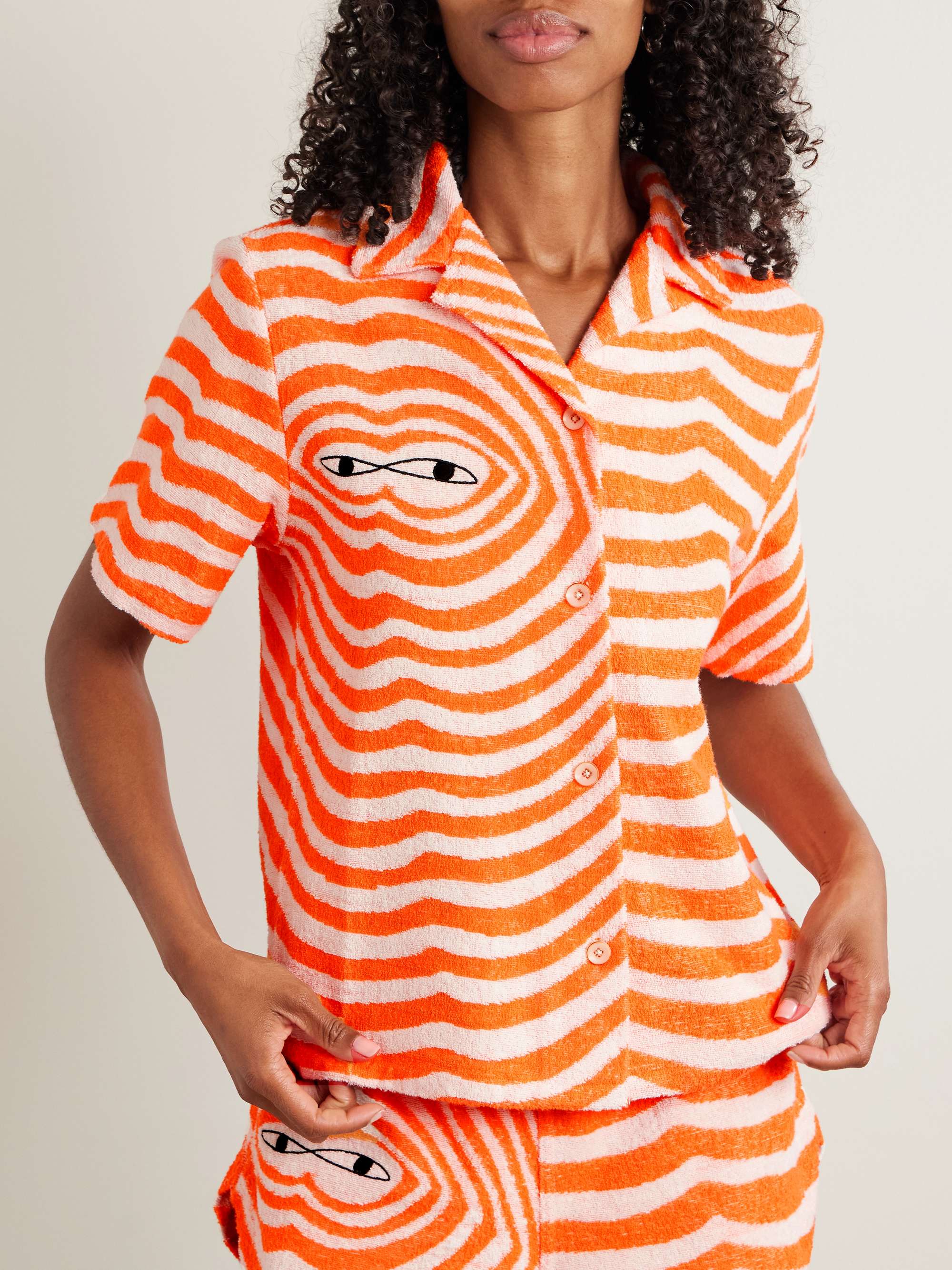 Embroidered striped cotton-terry shirt view