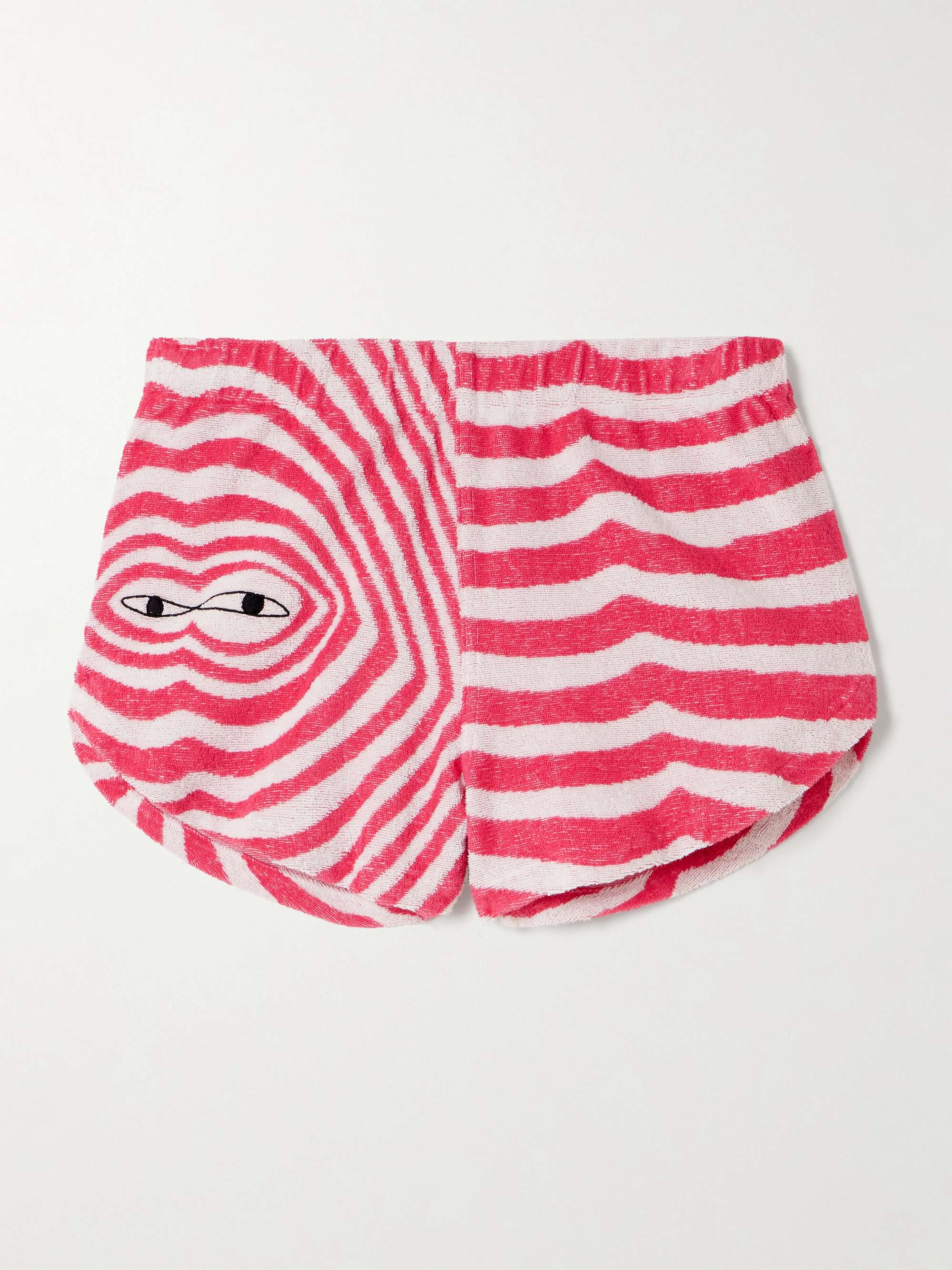 Embroidered striped cotton-terry shorts view