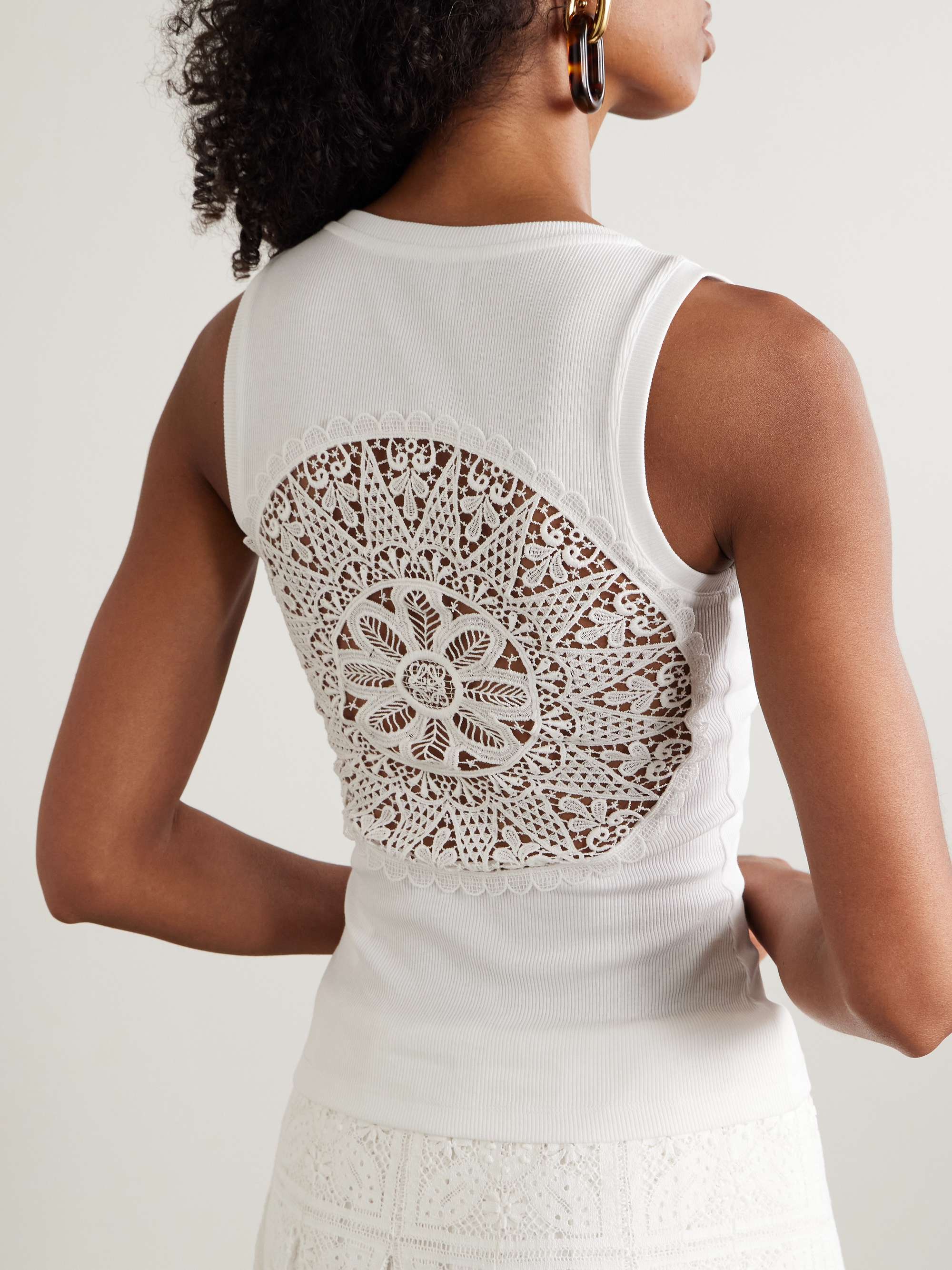 + Paula's Ibiza cutout corded lace-trimmed ribbed stretch cotton-jersey tank view