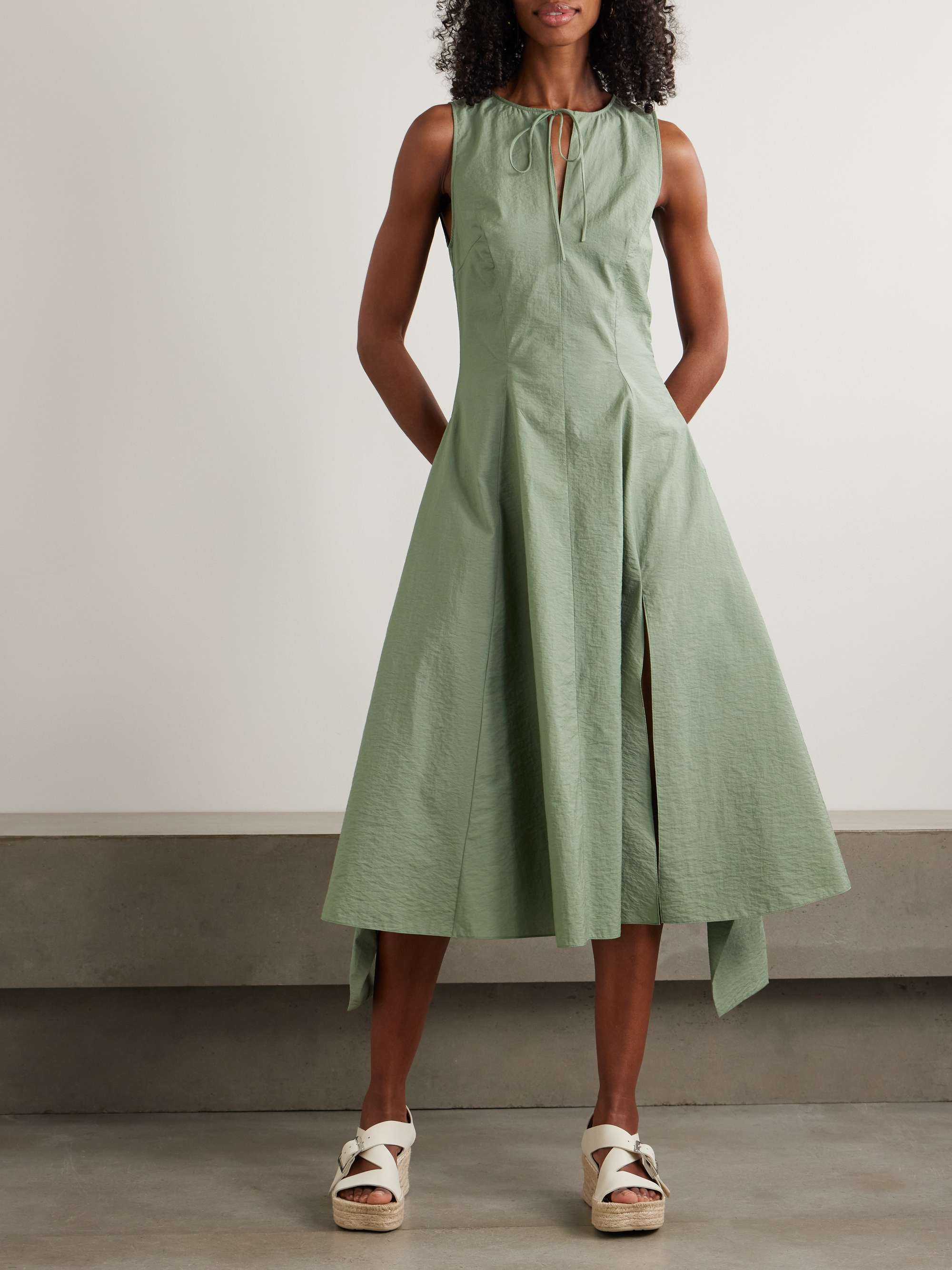 + Paula's Ibiza tie-detailed belted crinkled cotton-blend poplin midi dress view