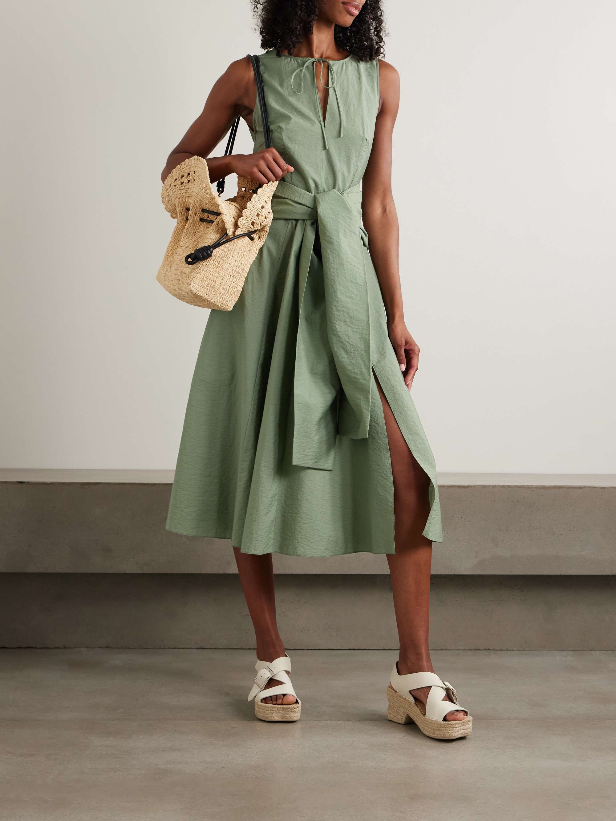 + Paula's Ibiza tie-detailed belted crinkled cotton-blend poplin midi dress view