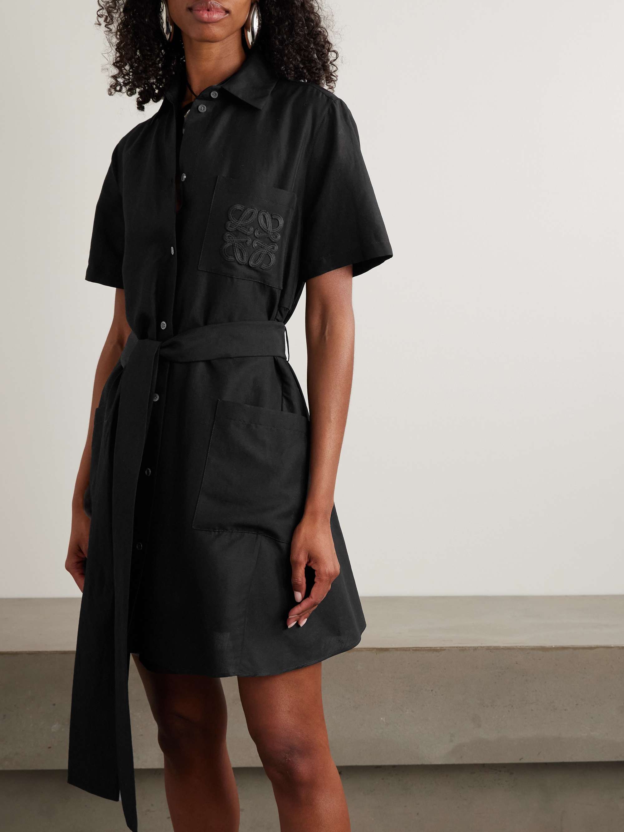 + Paula's Ibiza belted appliquéd voile mini shirt dress view