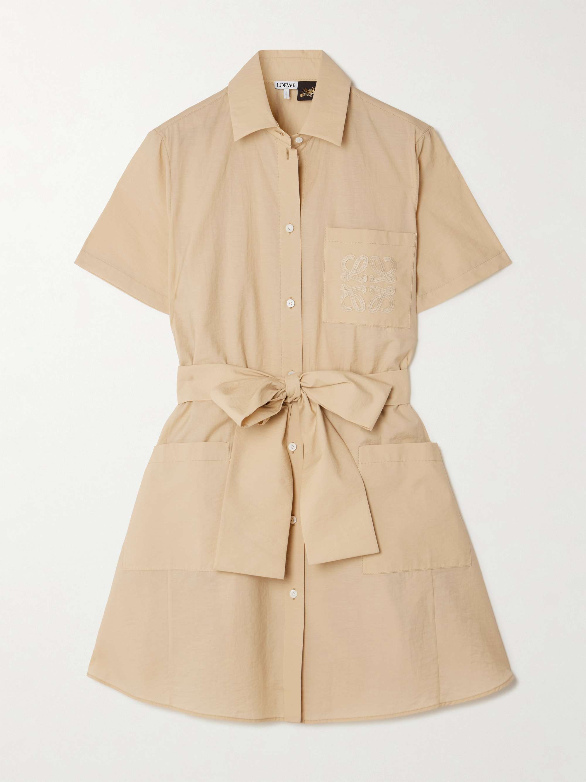 + Paula's Ibiza belted appliquéd cotton-blend mini shirt dress view