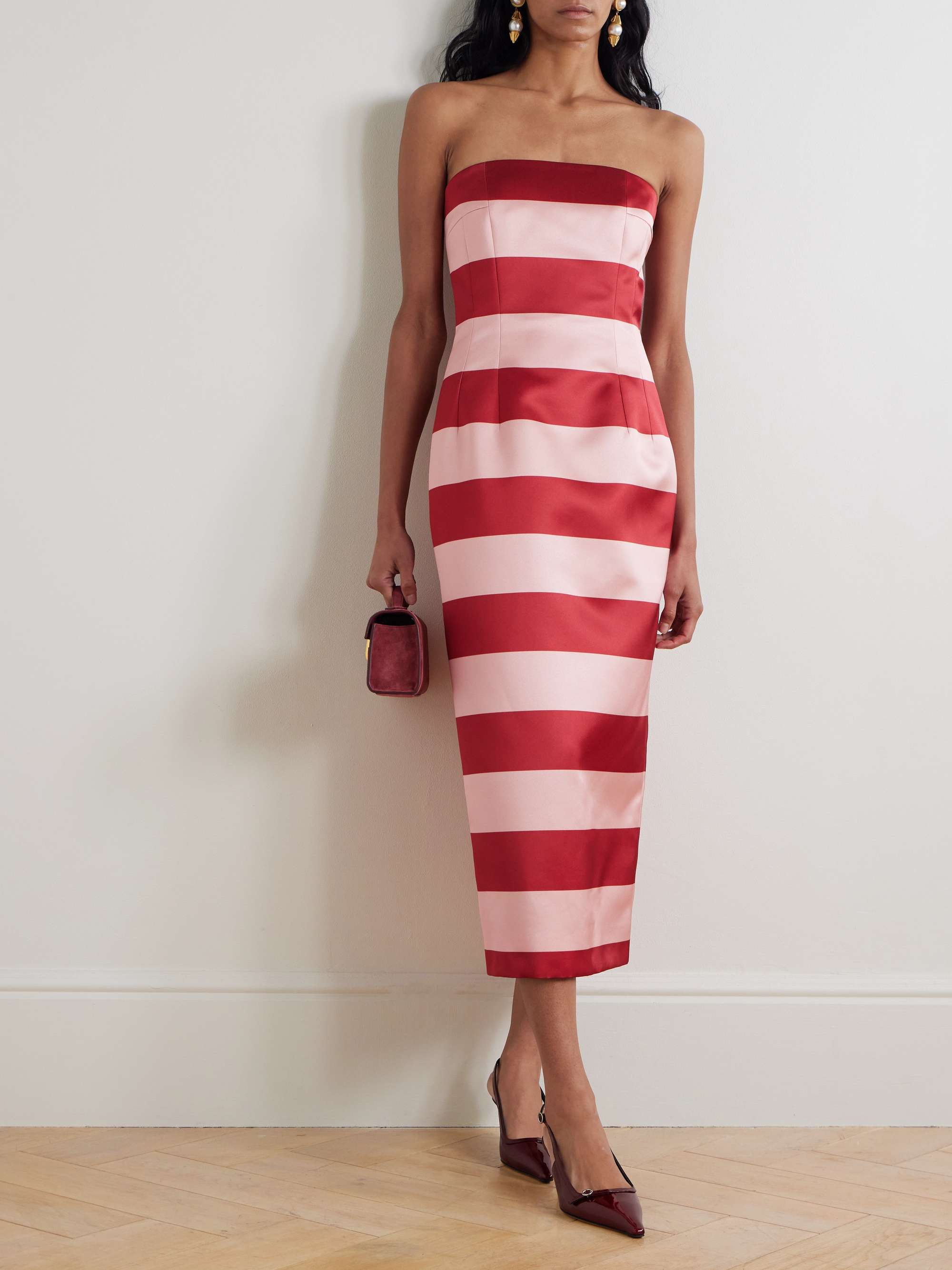 Leila strapless striped duchesse-satin midi dress view