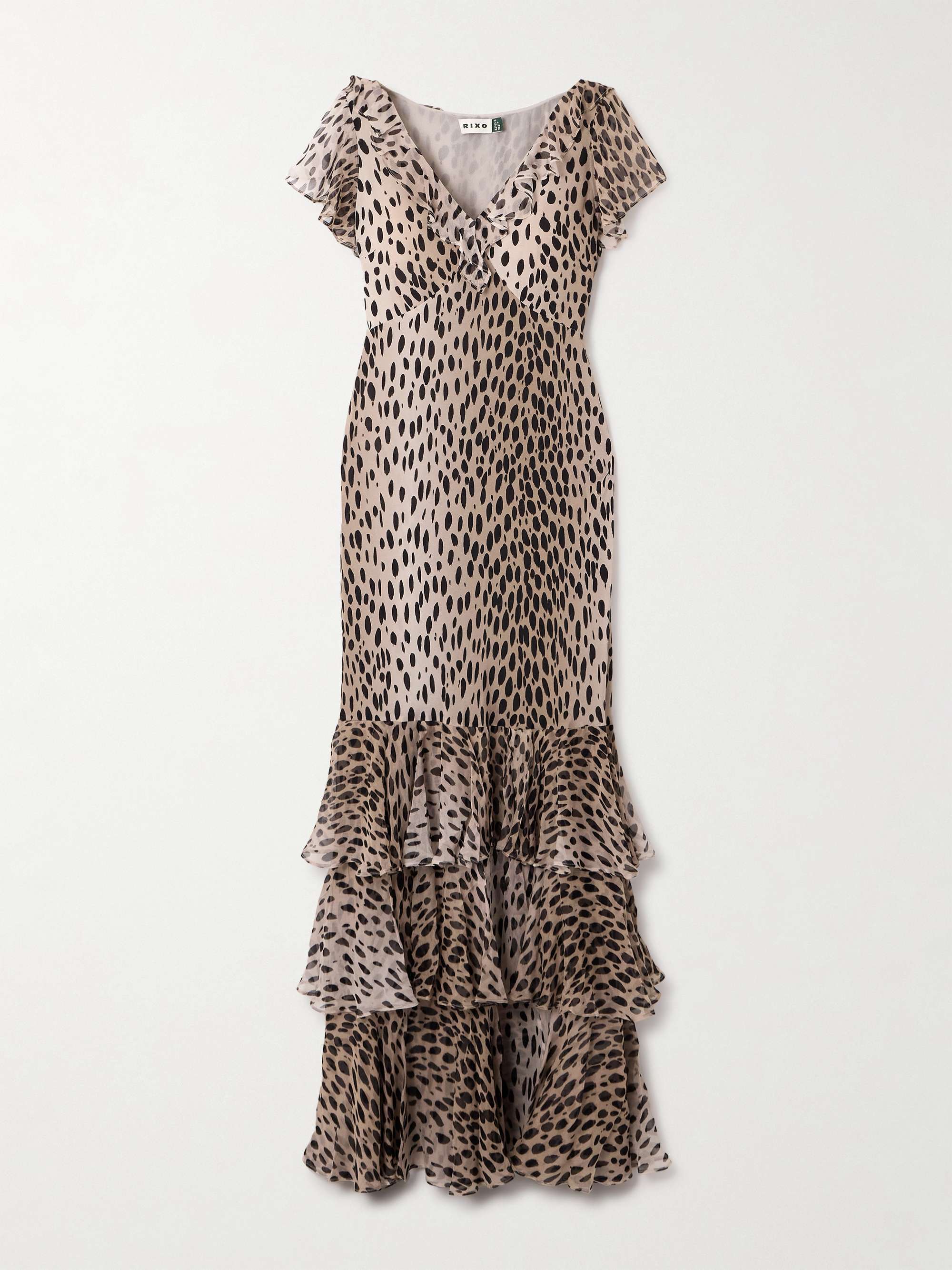 Amelle ruffled tiered leopard-print silk-chiffon gown view