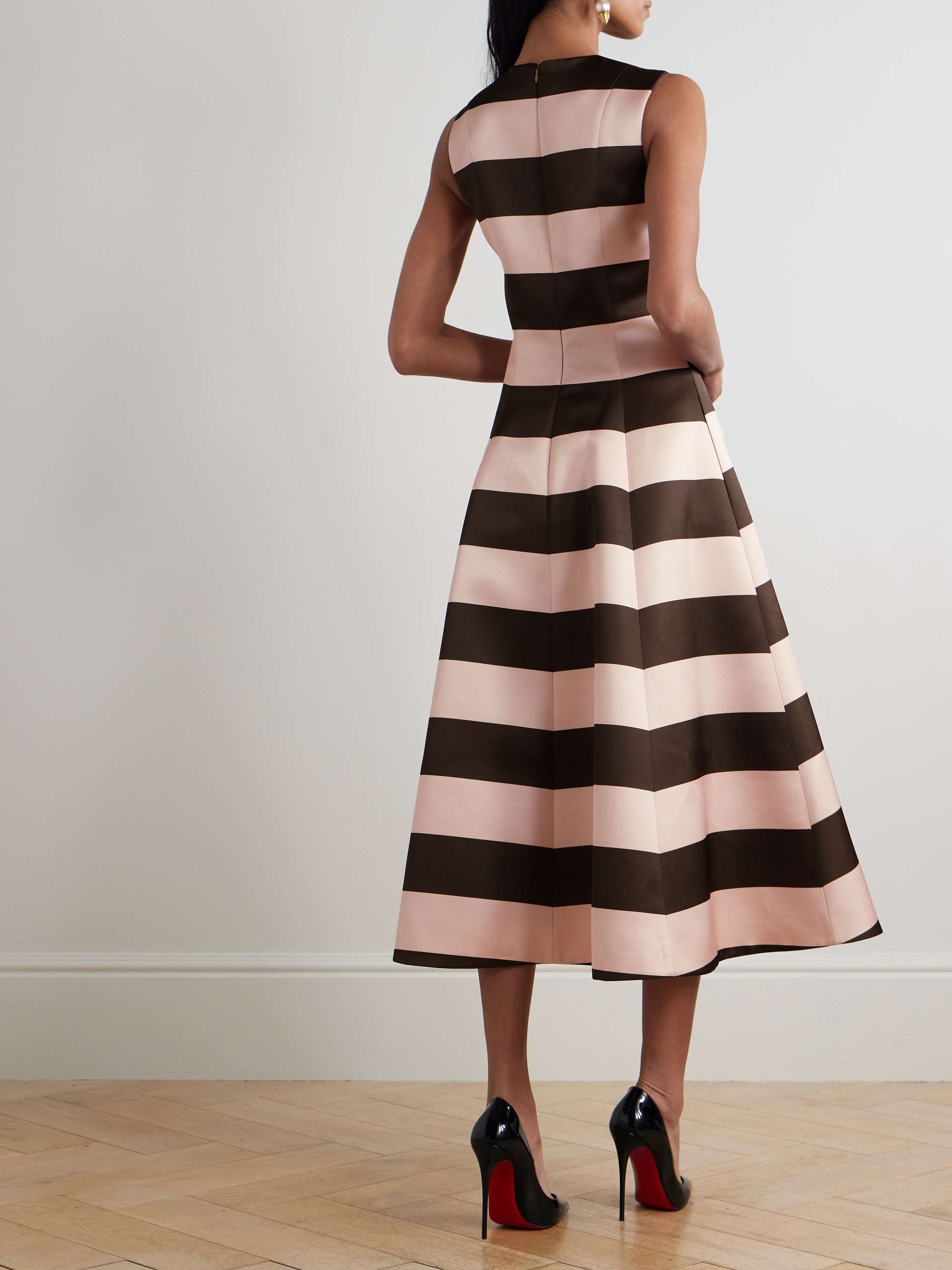 Mara striped duchesse-satin midi dress view