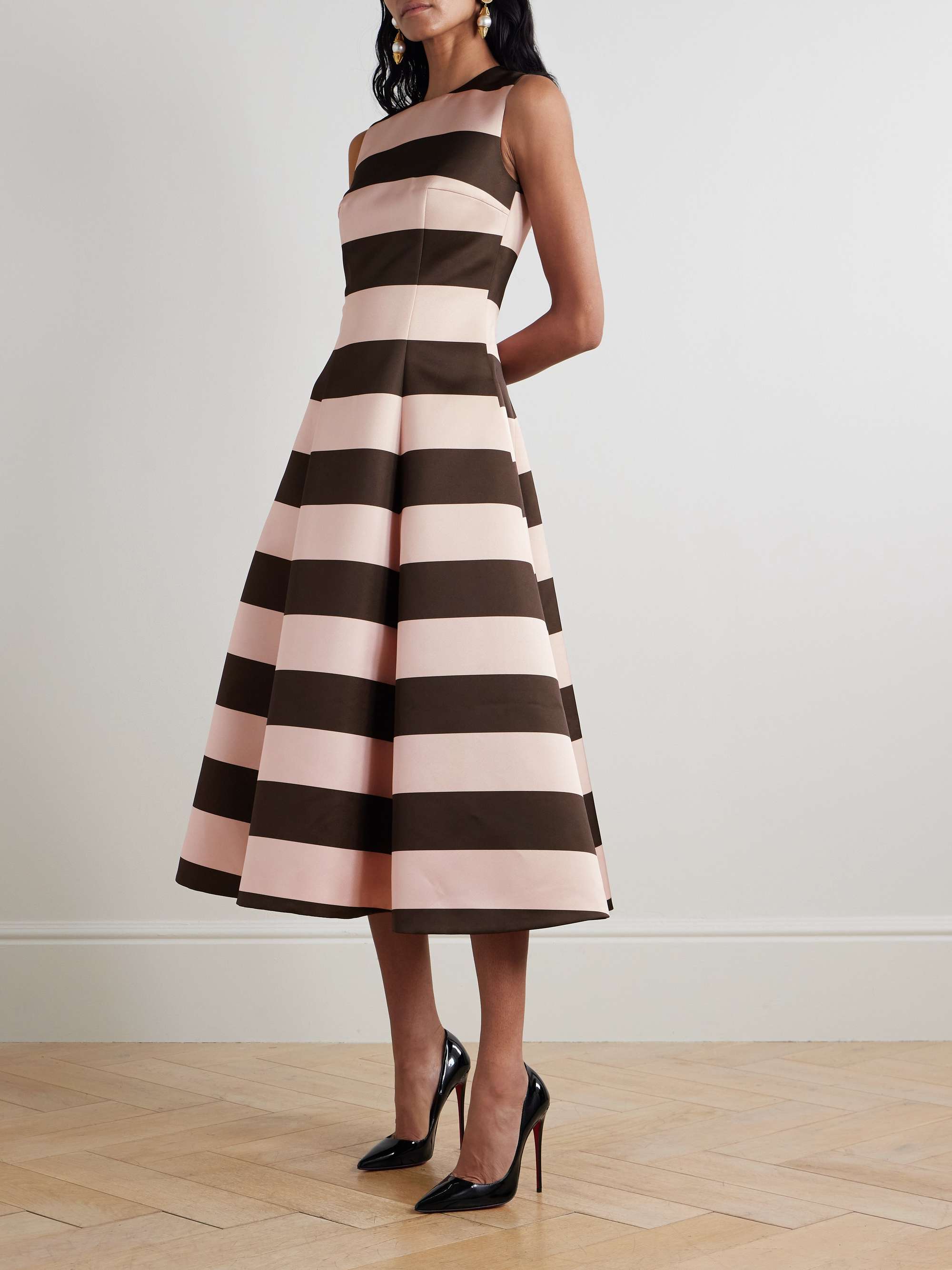 Mara striped duchesse-satin midi dress view