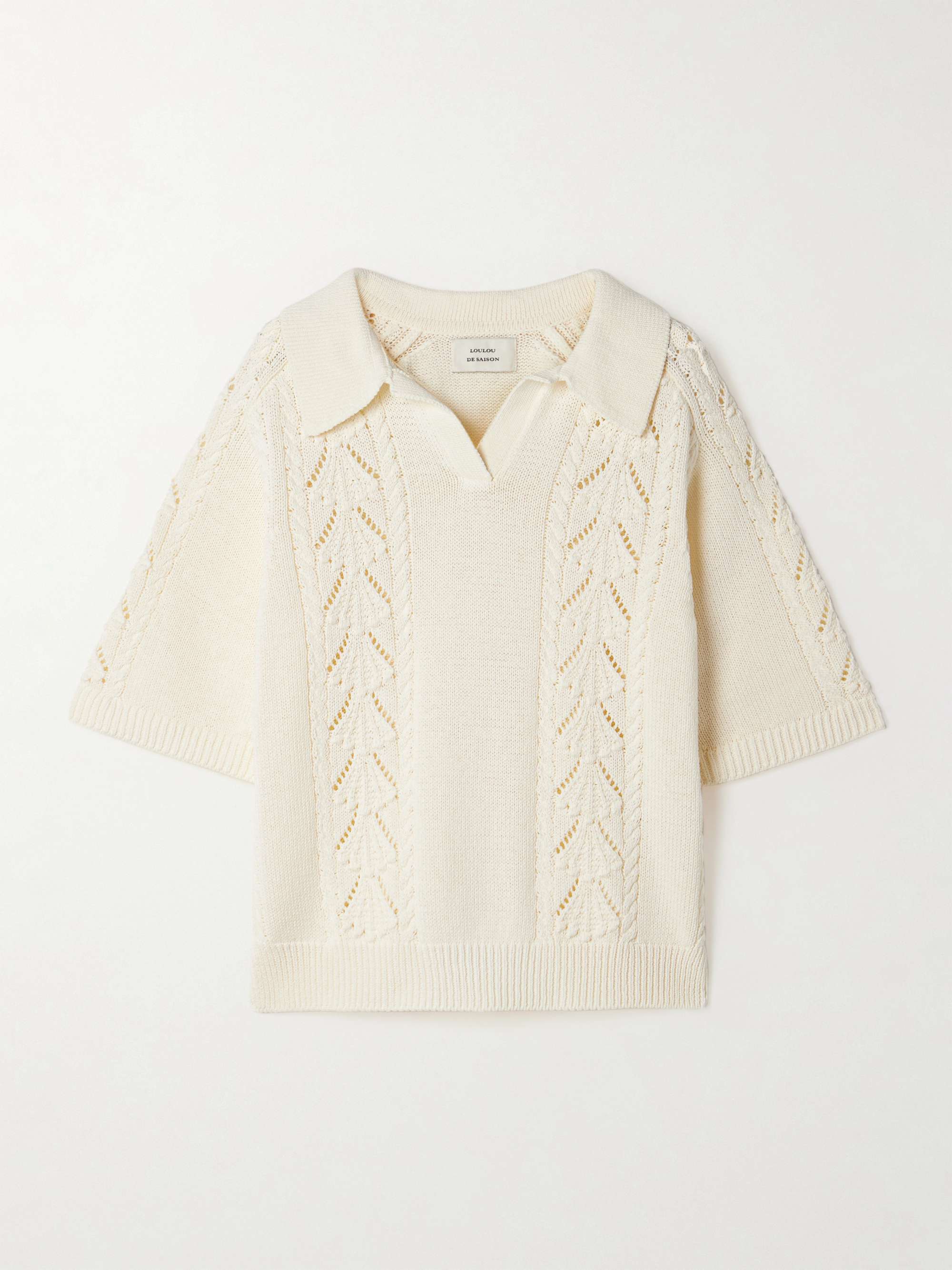 Kina cable and pointelle-knit cotton polo shirt view