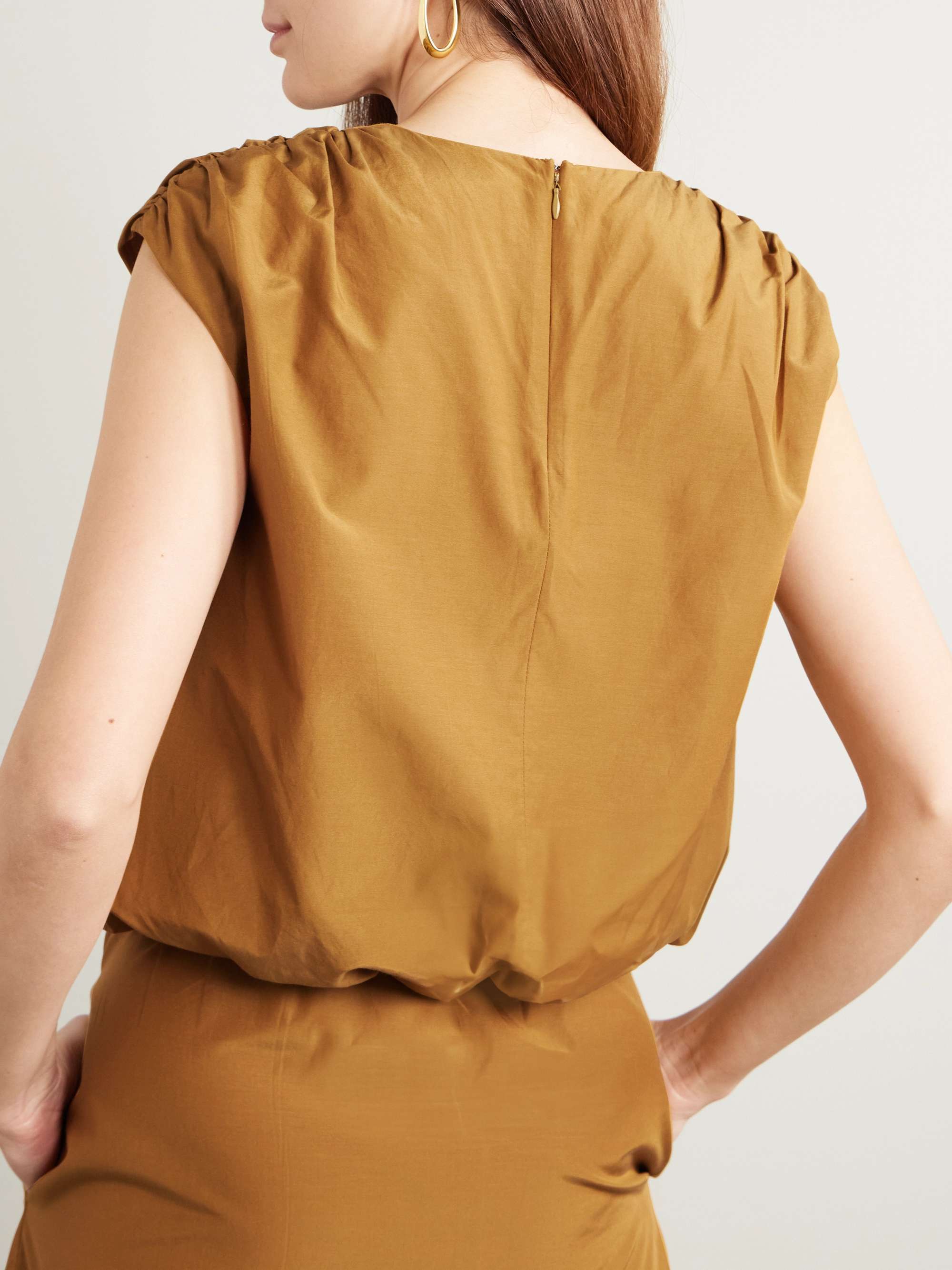Cosma gathered cotton and silk-blend voile top view