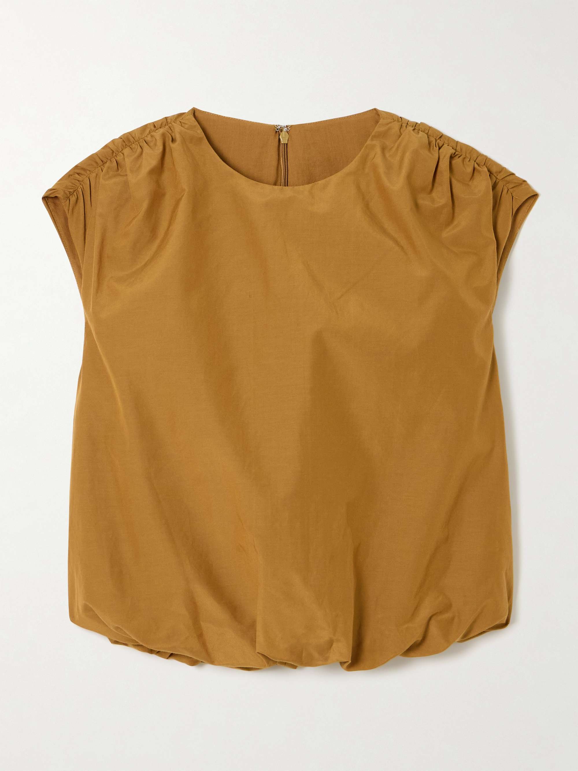 Cosma gathered cotton and silk-blend voile top view