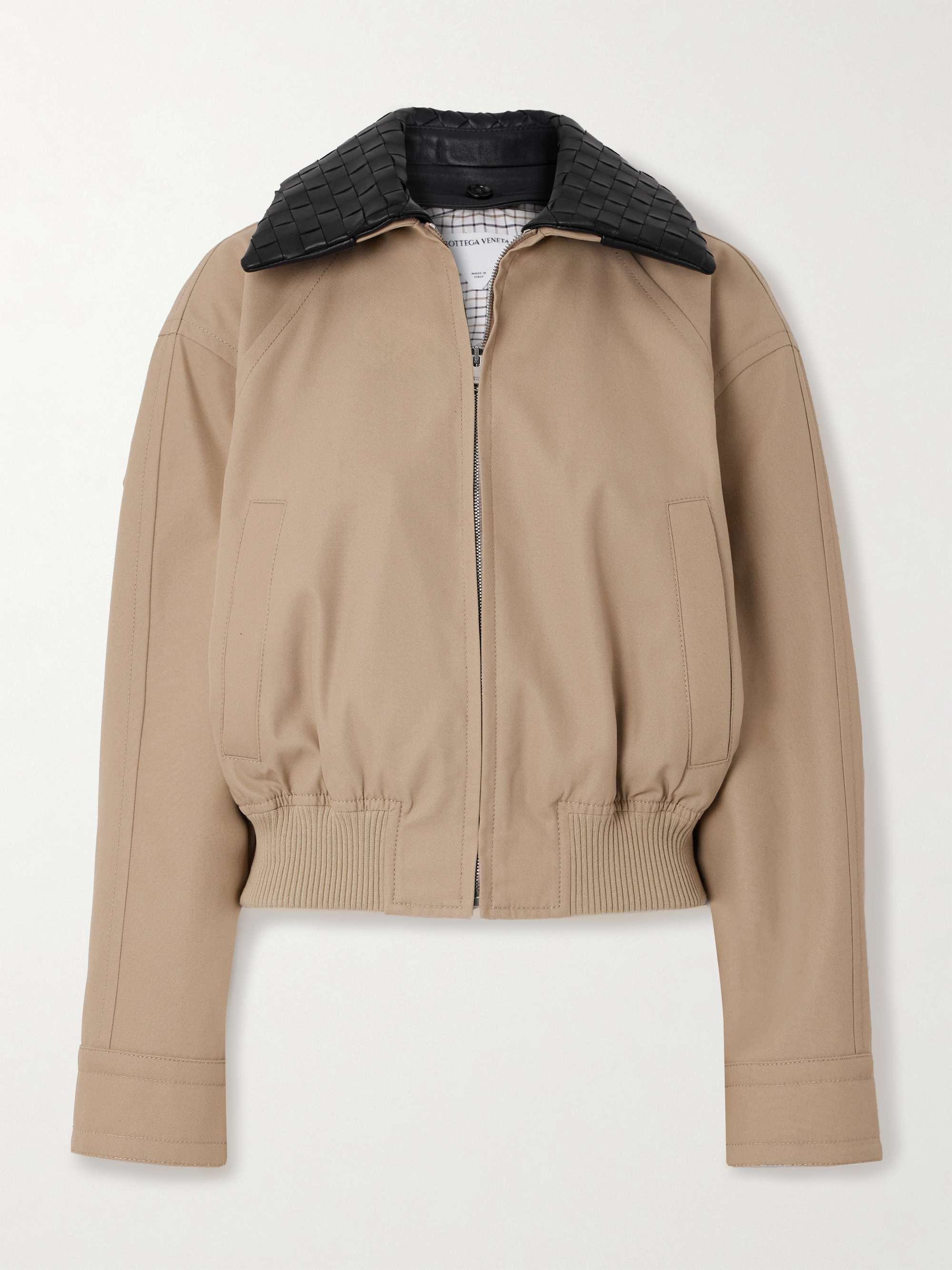 Intrecciato leather-trimmed cotton-twill jacket view
