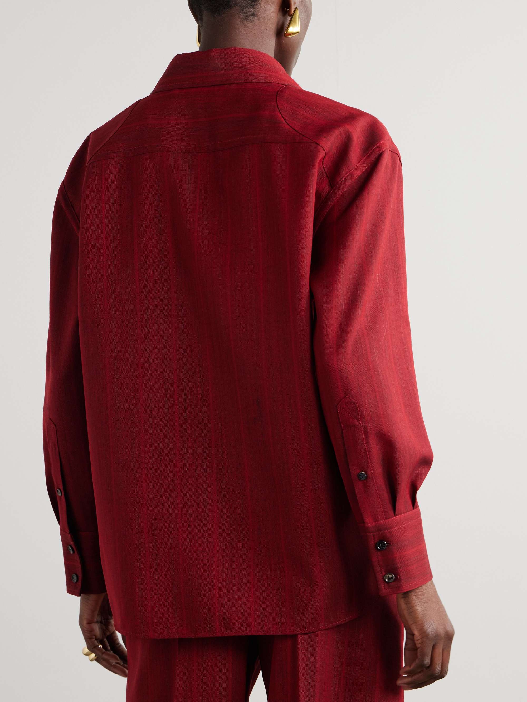 Embellished striped wool-blend shirt view