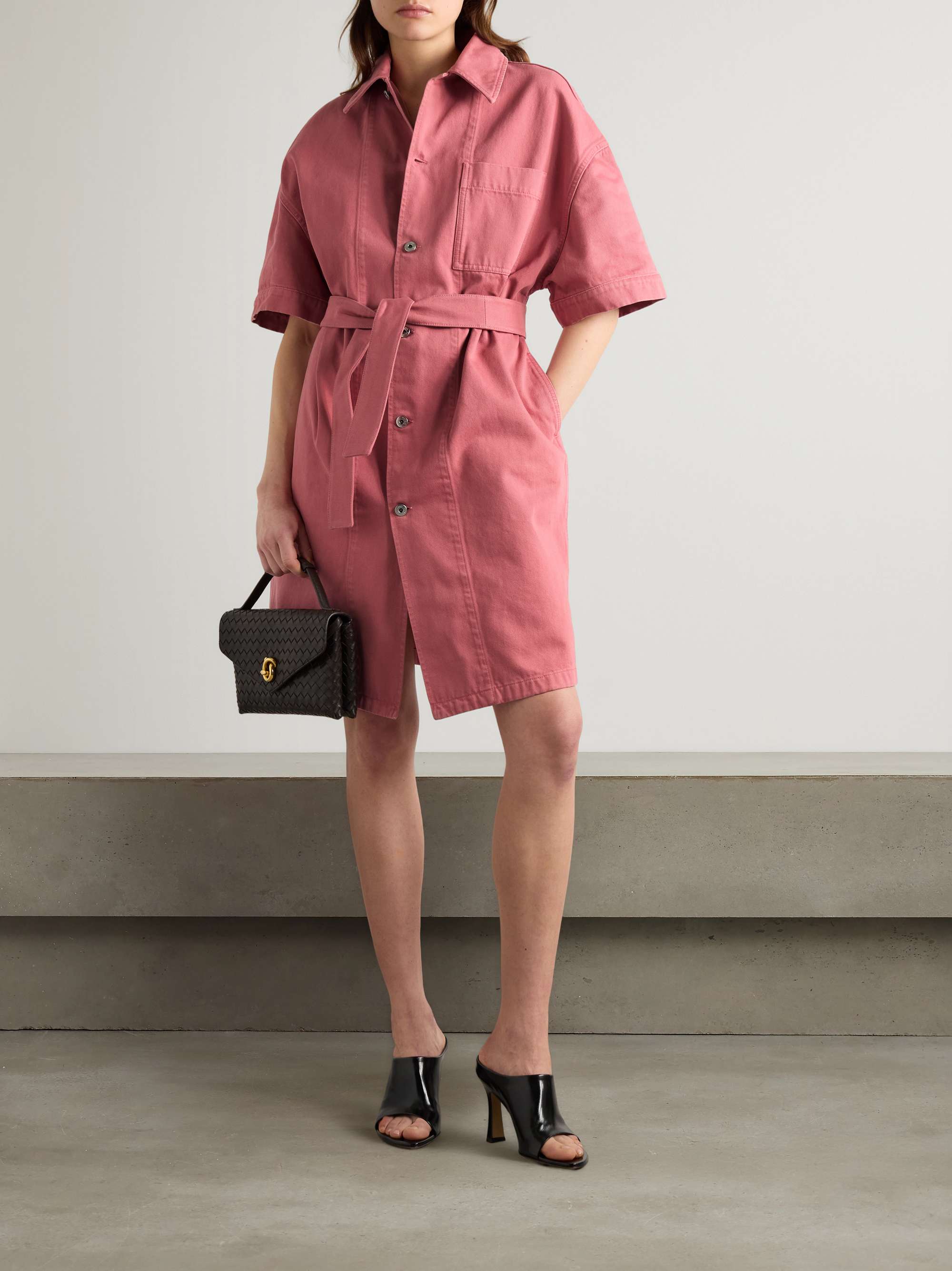Oversized belted denim shirt dress view