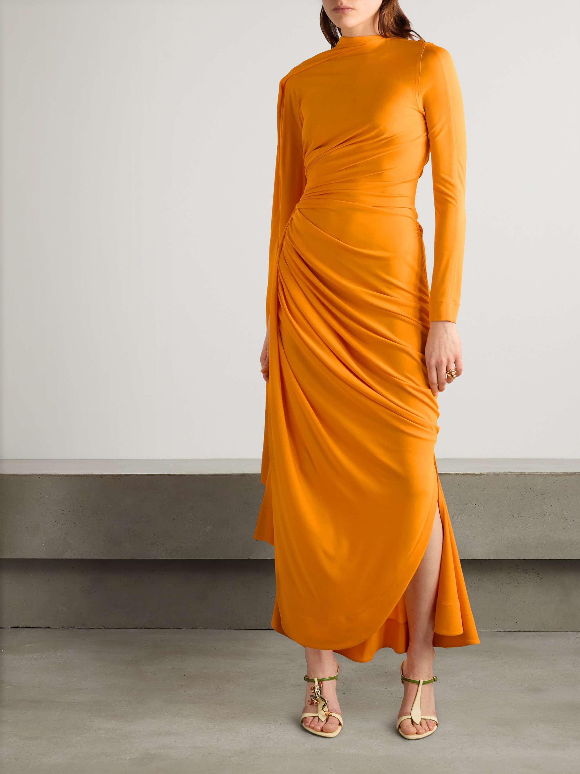 Draped gathered jersey maxi dress view