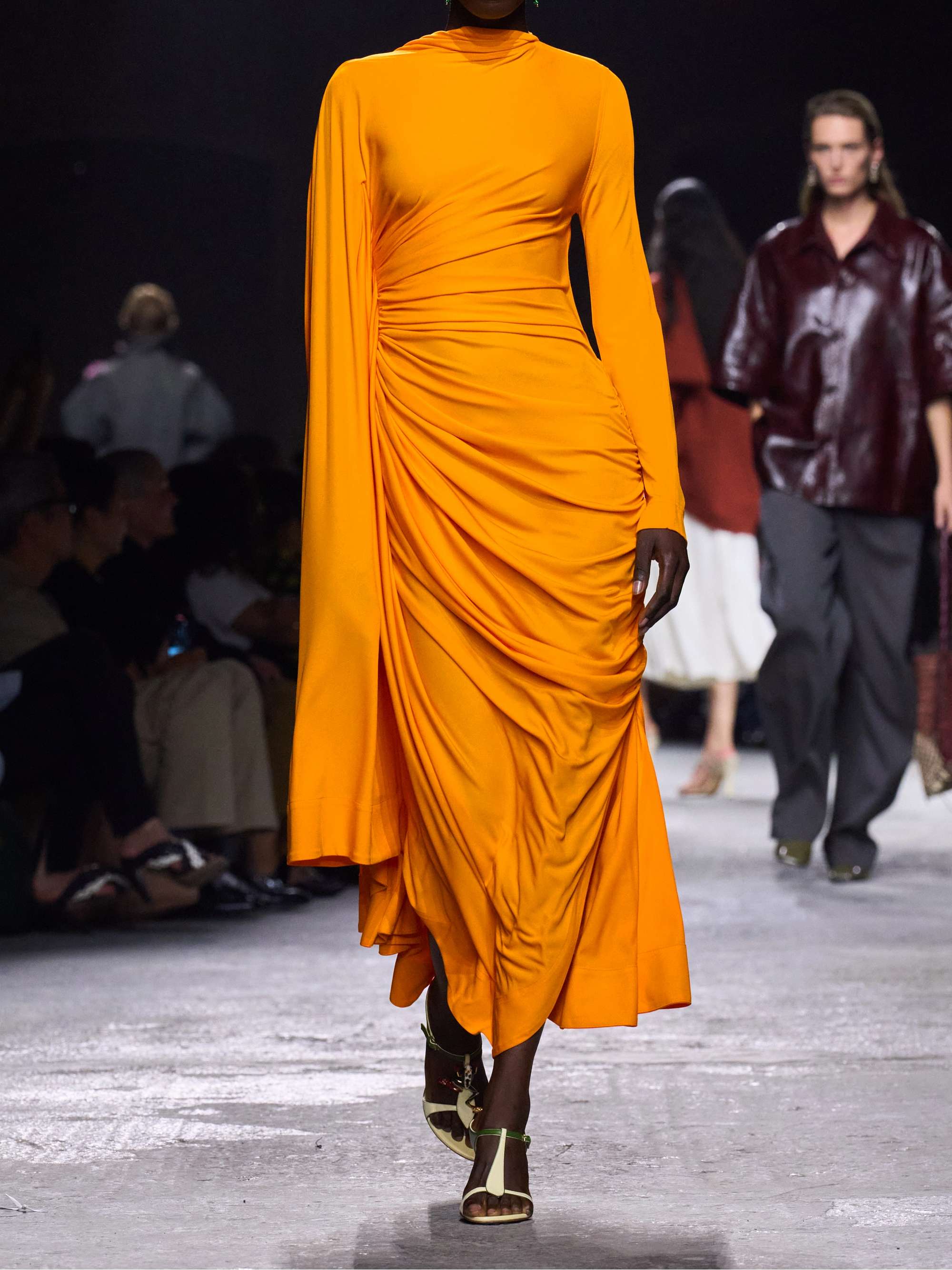 Draped gathered jersey maxi dress view