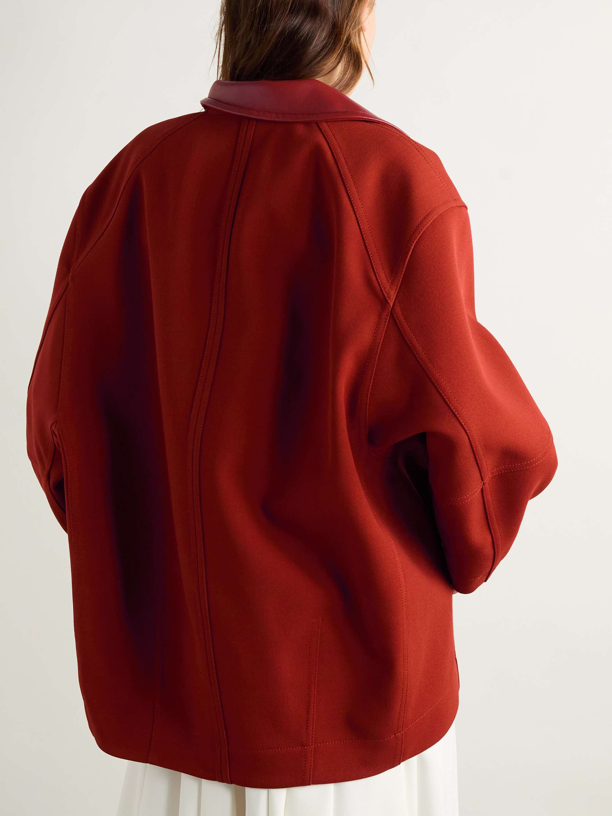 Oversized leather-trimmed cotton-blend crepe blouse view