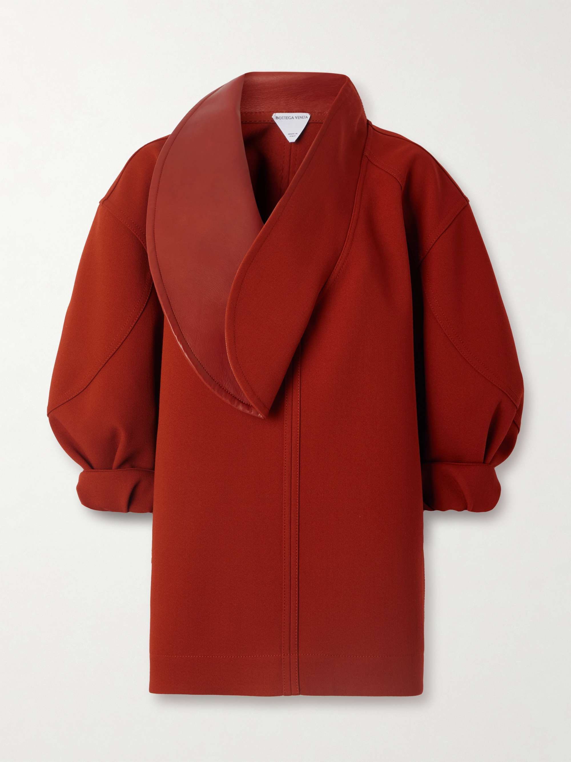Oversized leather-trimmed cotton-blend crepe blouse view