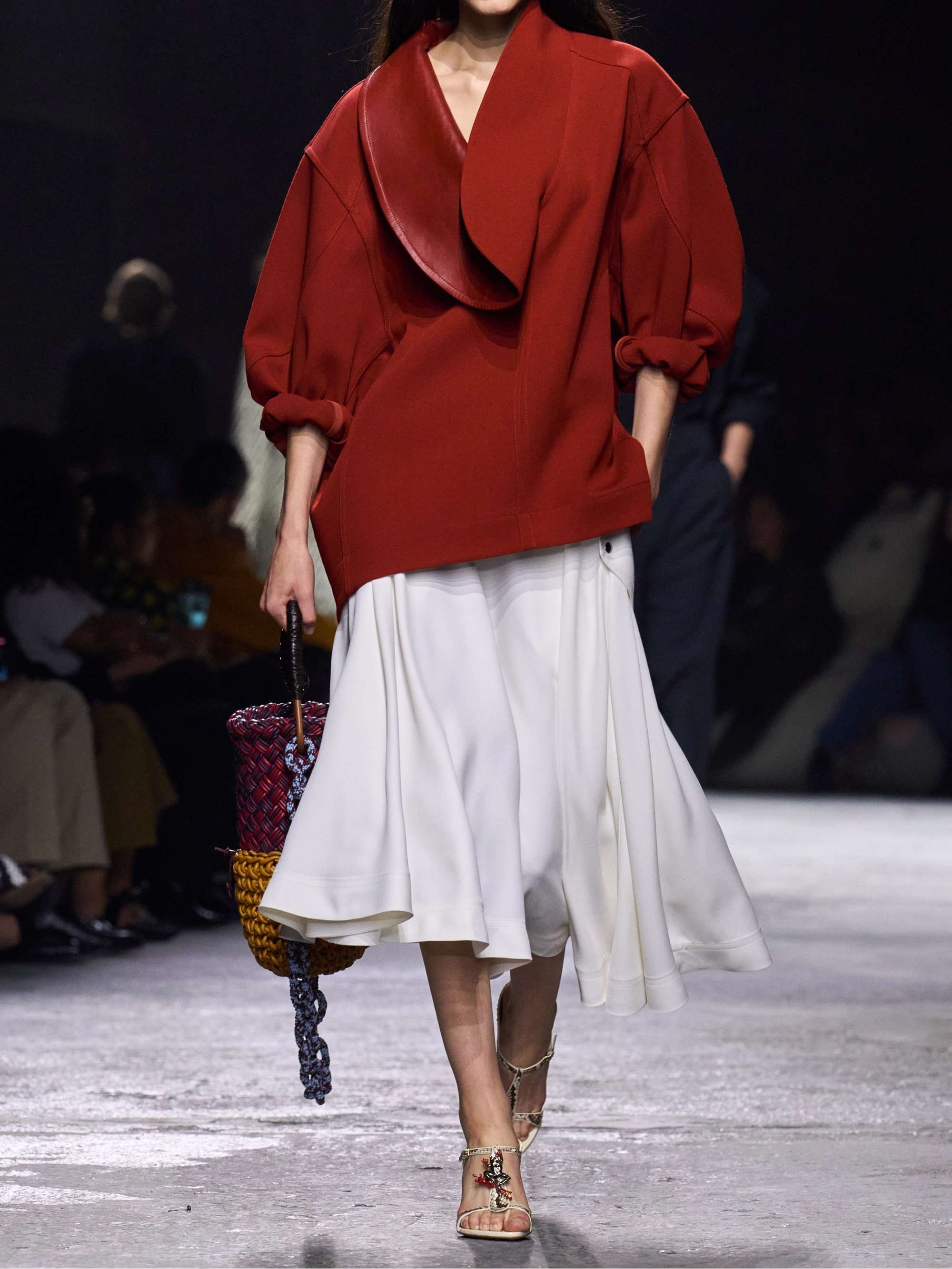 Oversized leather-trimmed cotton-blend crepe blouse view