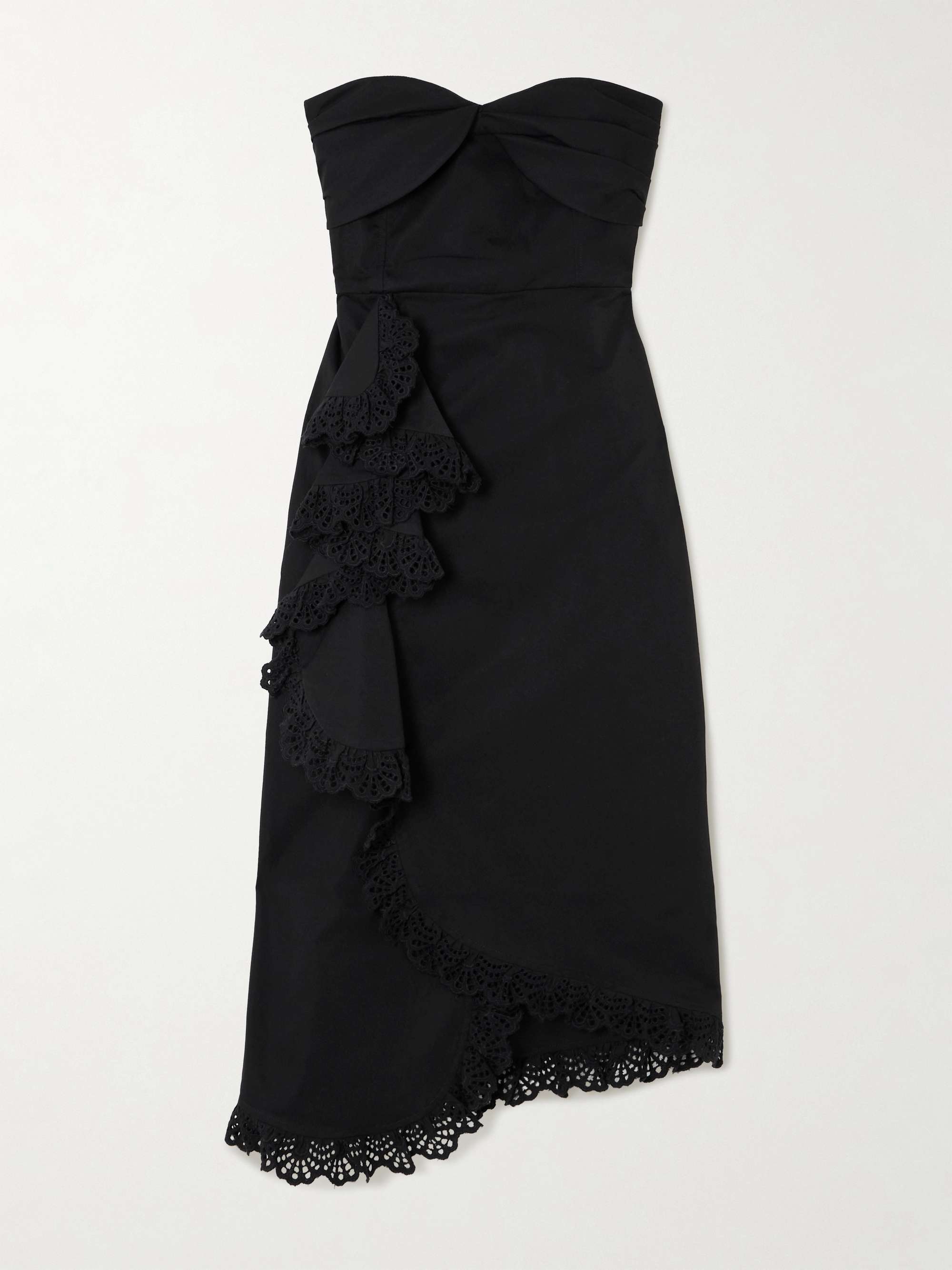 Tara strapless broderie anglaise-trimmed twill midi dress view