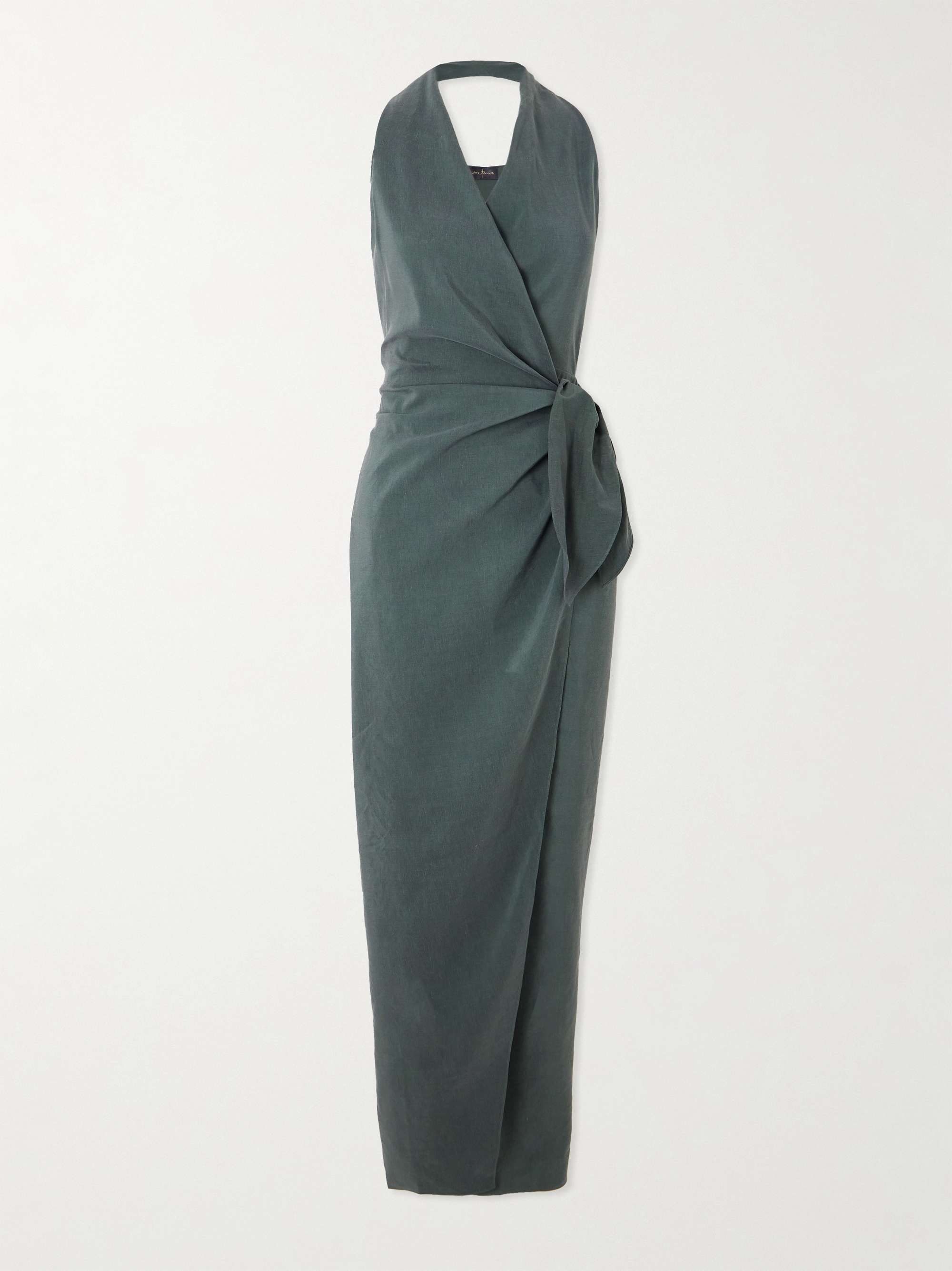 Mona linen and silk-blend halterneck maxi wrap dress view