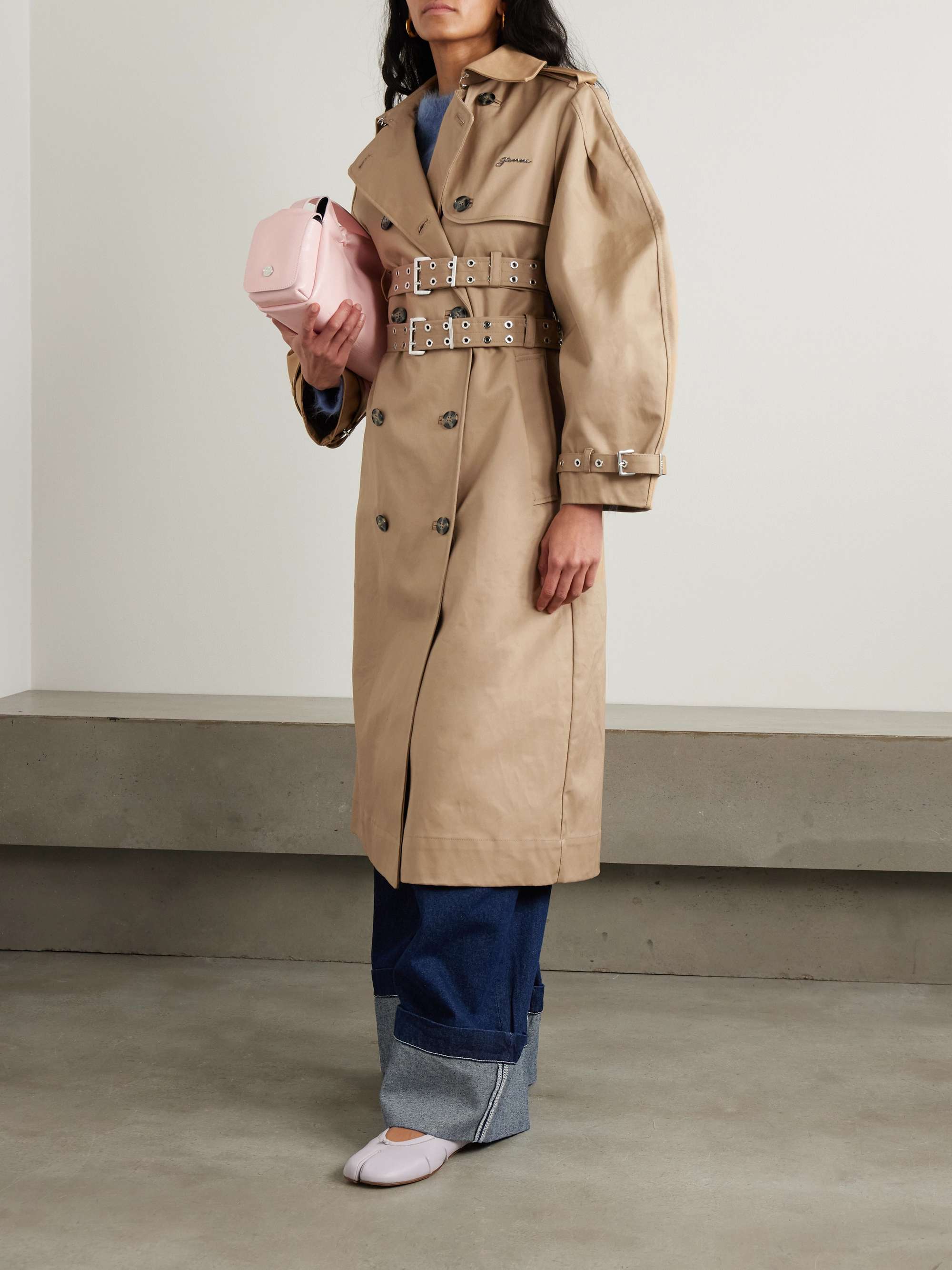 Belted bonded cotton-twill trench coat view