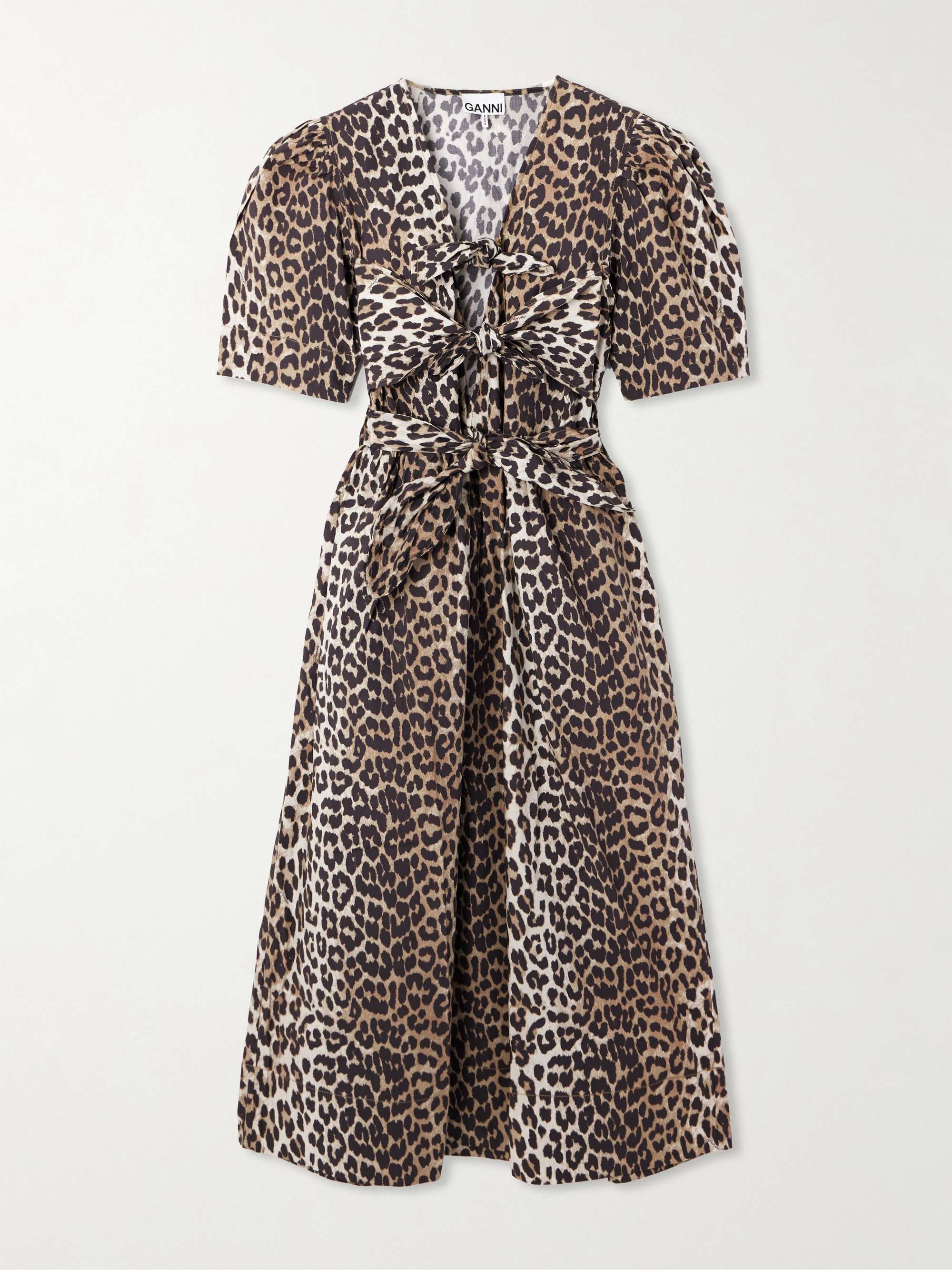 Belted bow-embellished leopard-print cotton-poplin midi dress view