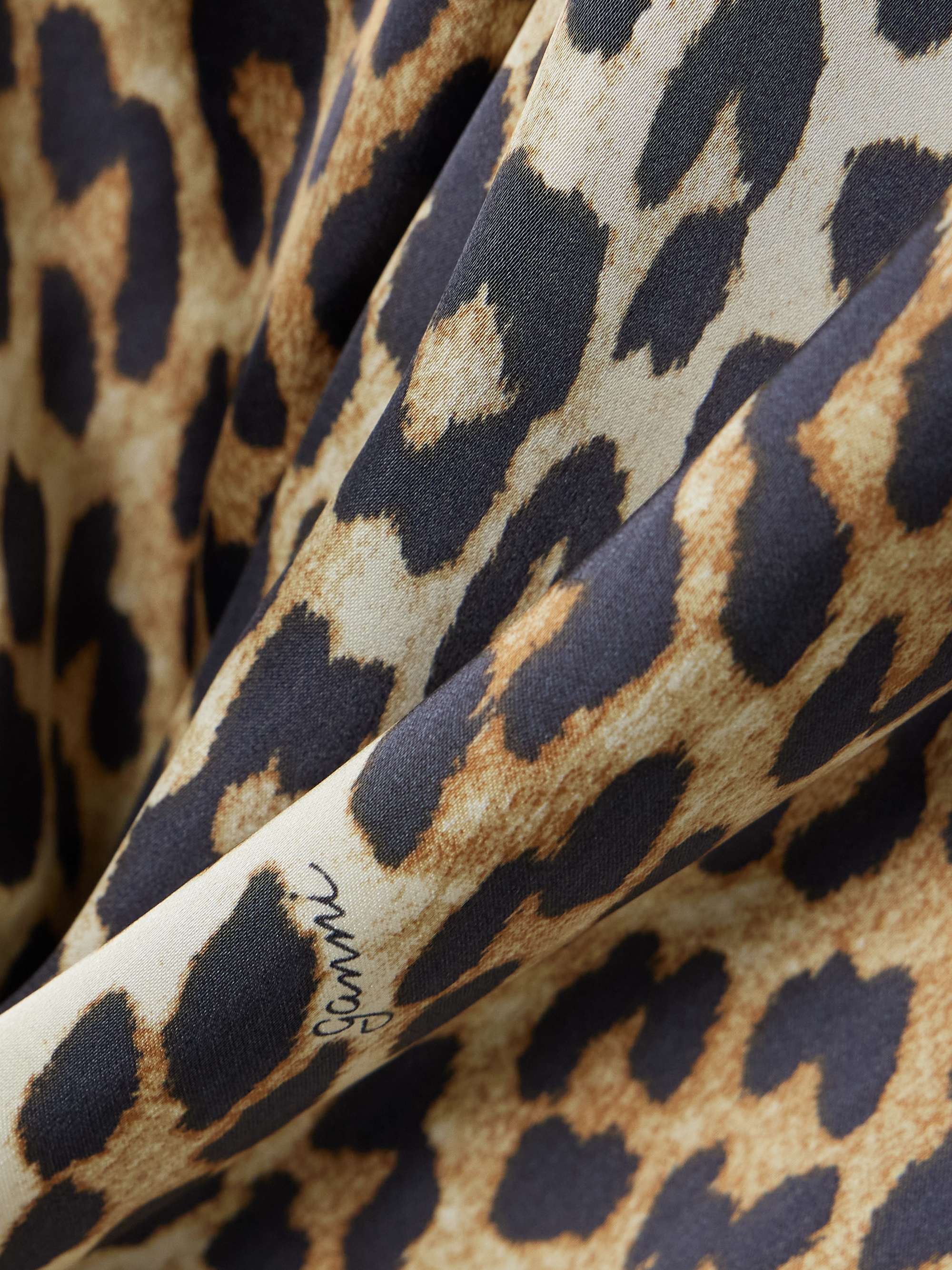 Tie-detailed ruched leopard-print satin midi dress view