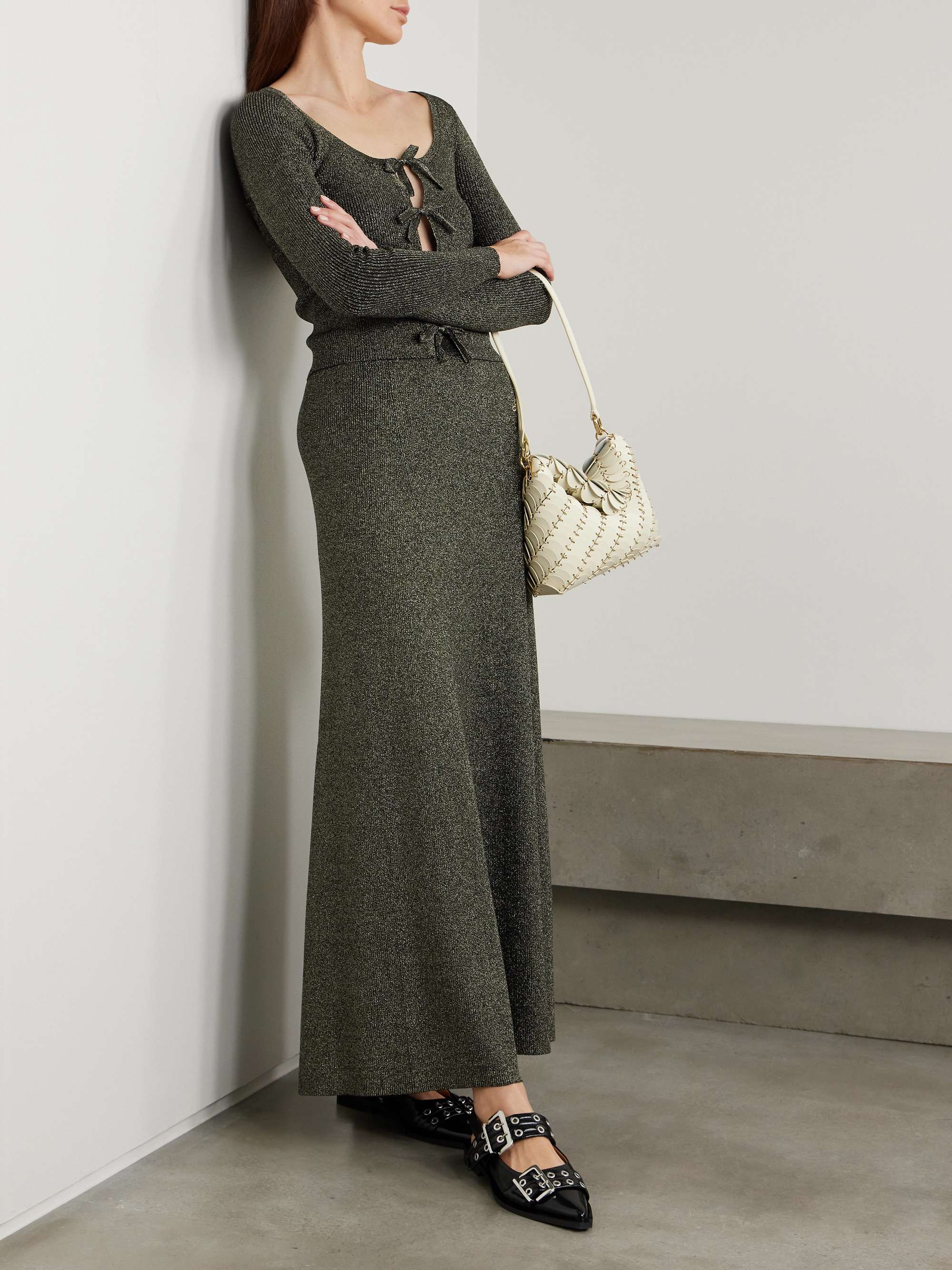 Metallic ribbed-knit maxi skirt view