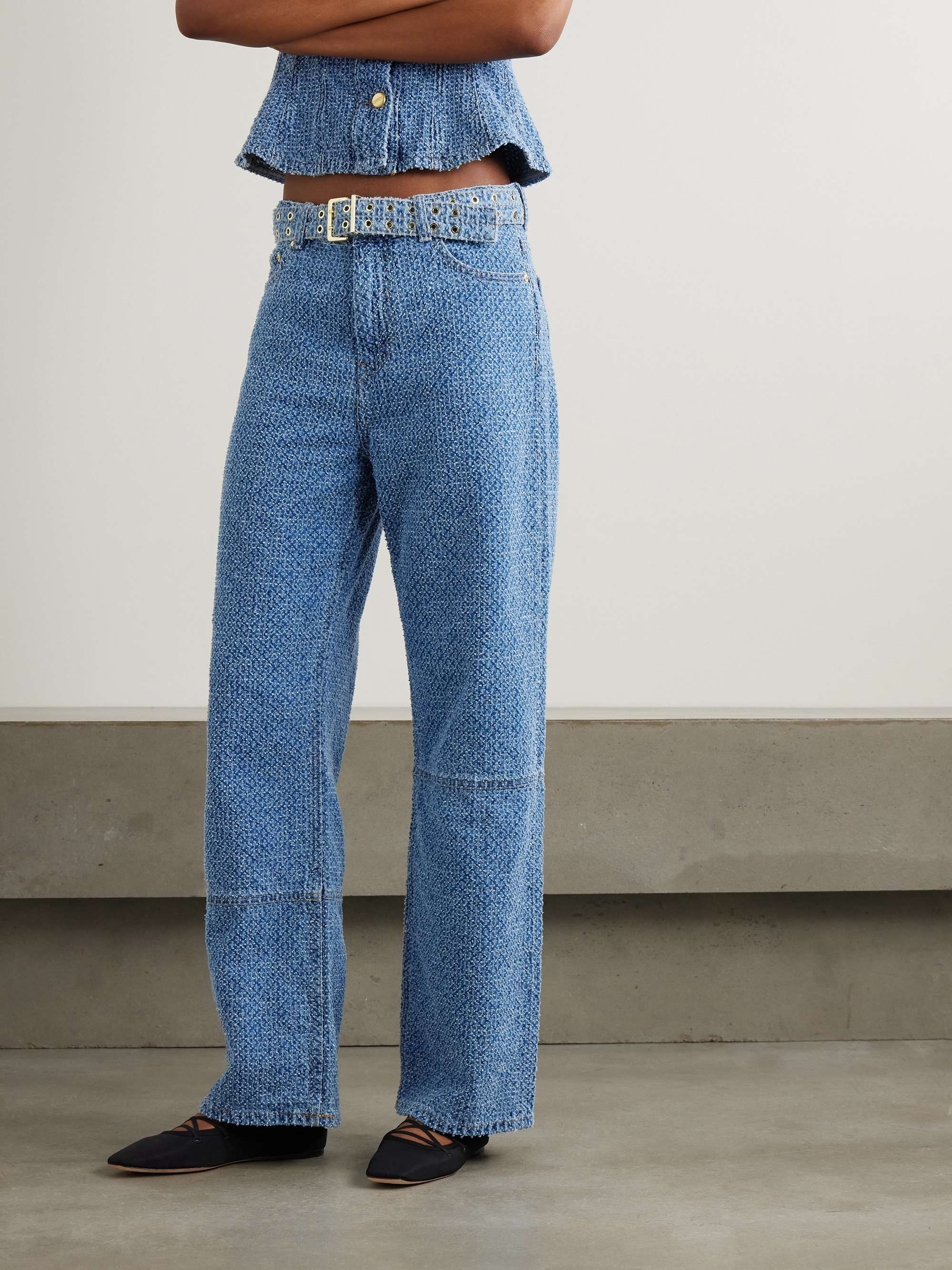 Izey belted organic bouclé-denim straight-leg jeans view