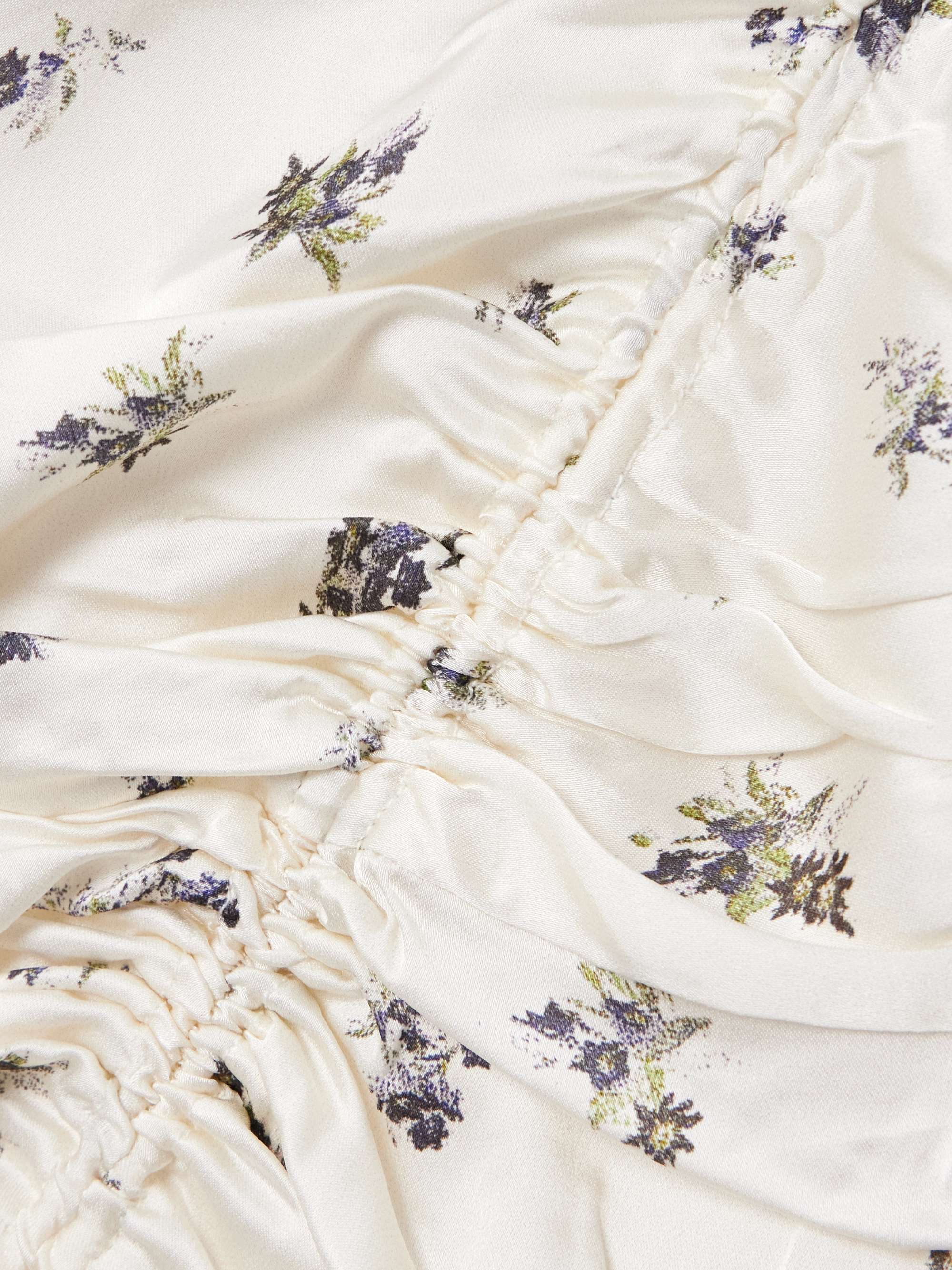 Gathered tie-detailed floral-print satin midi dress view