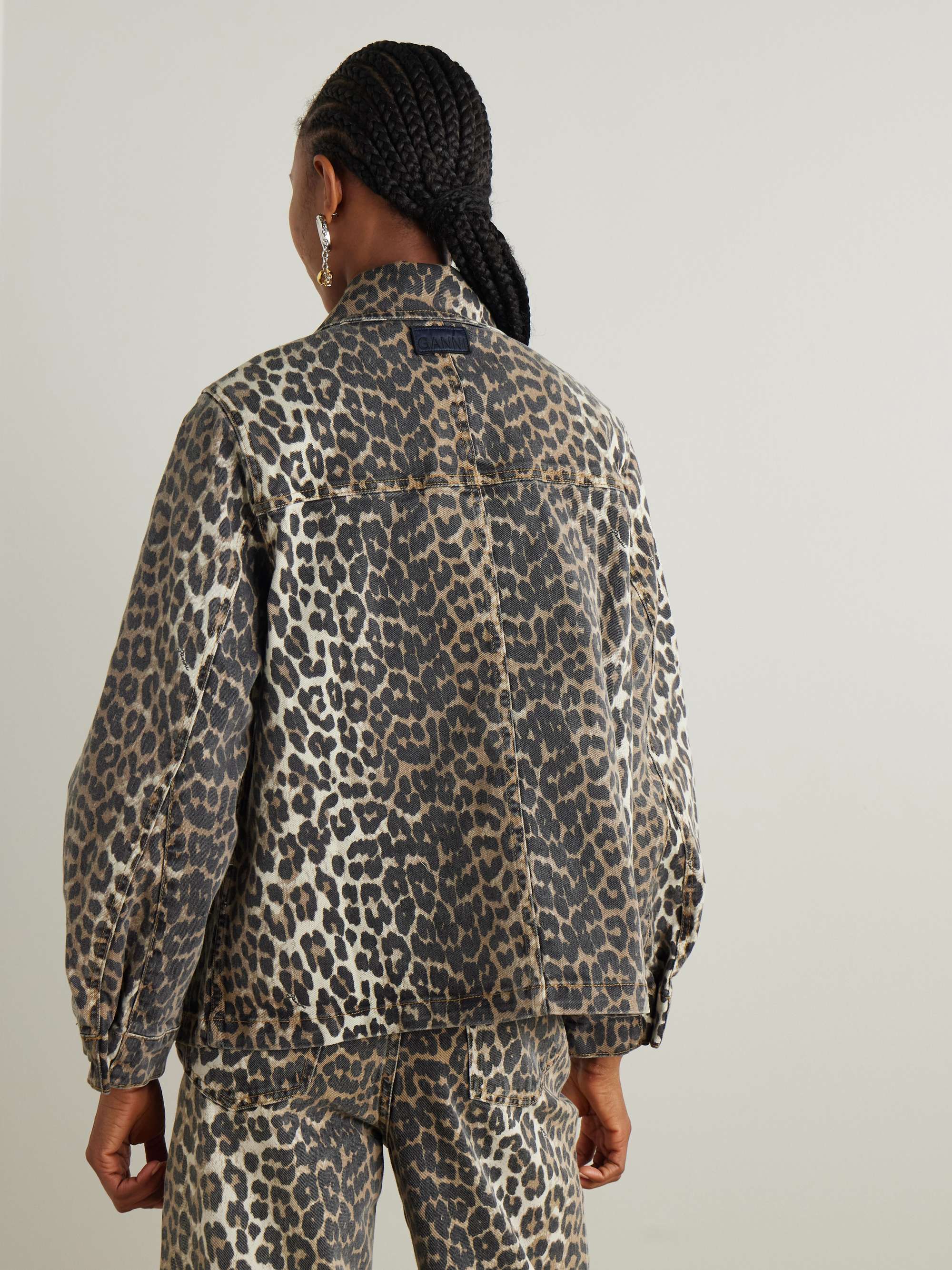 Leopard-print denim jacket view