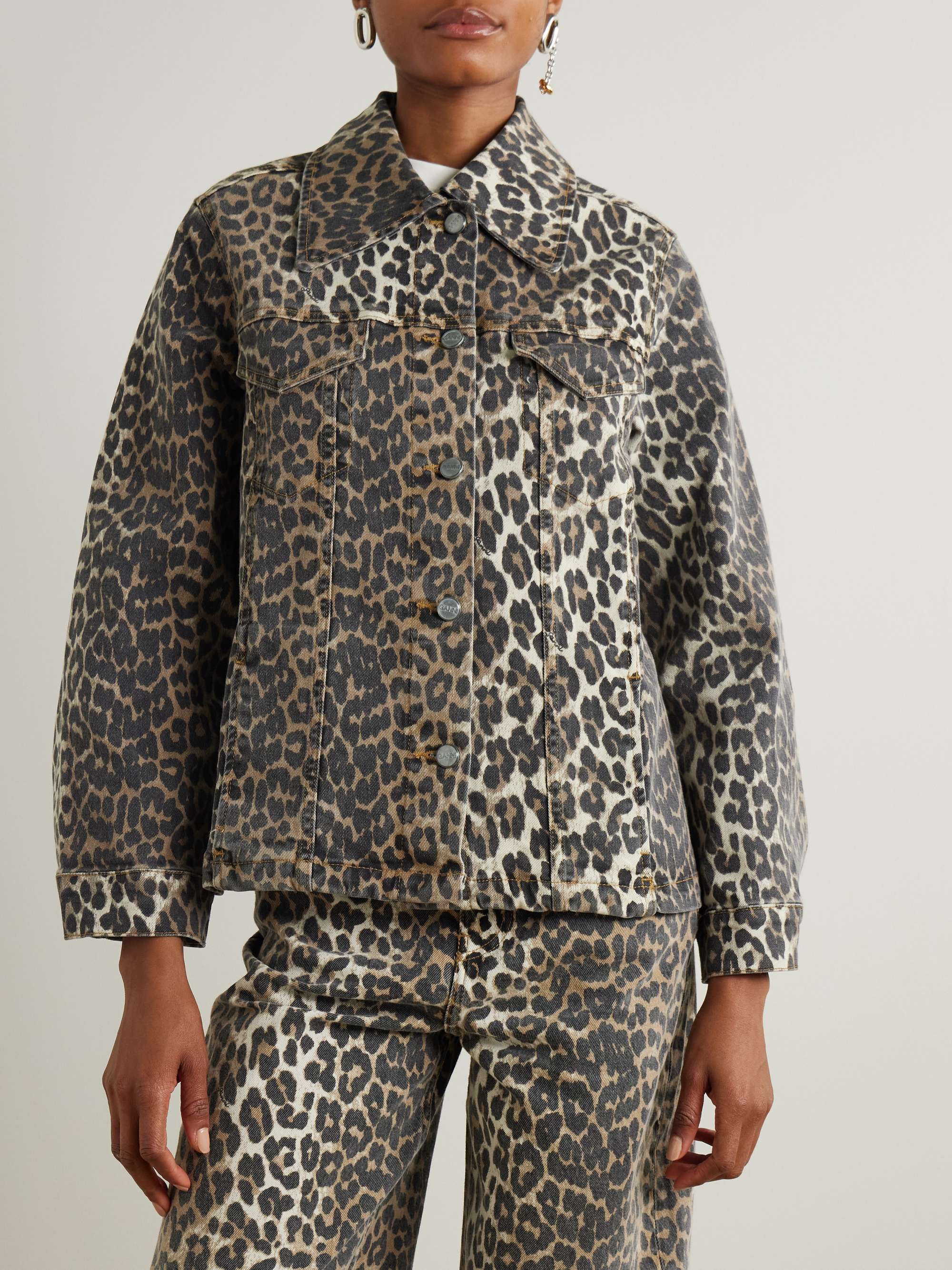Leopard-print denim jacket view
