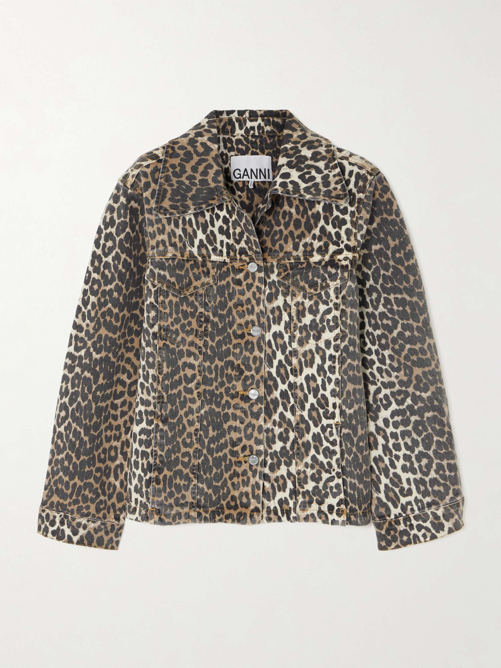 Leopard-print denim jacket view