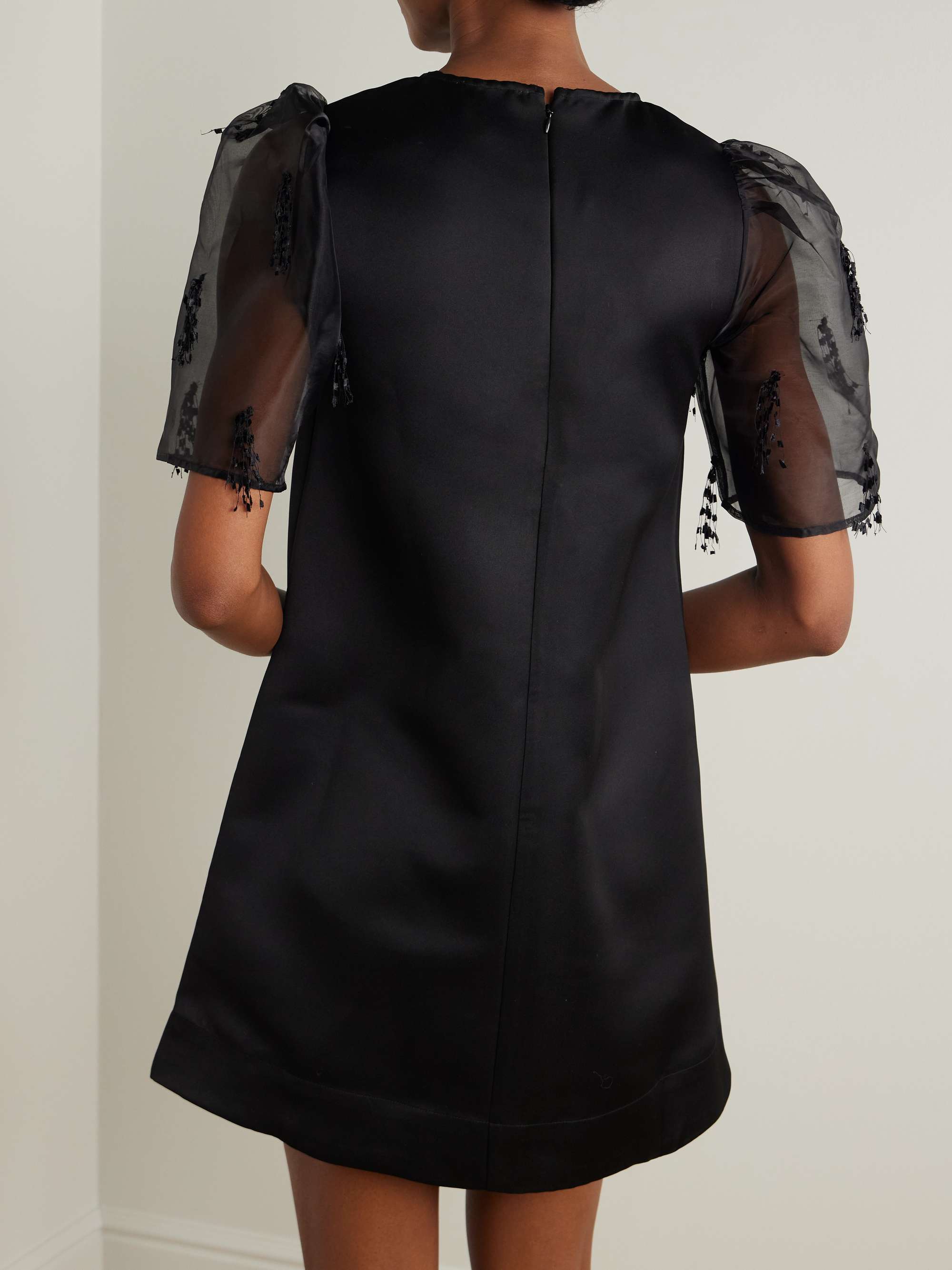 Embroidered organza-trimmed recycled-crepe mini dress view