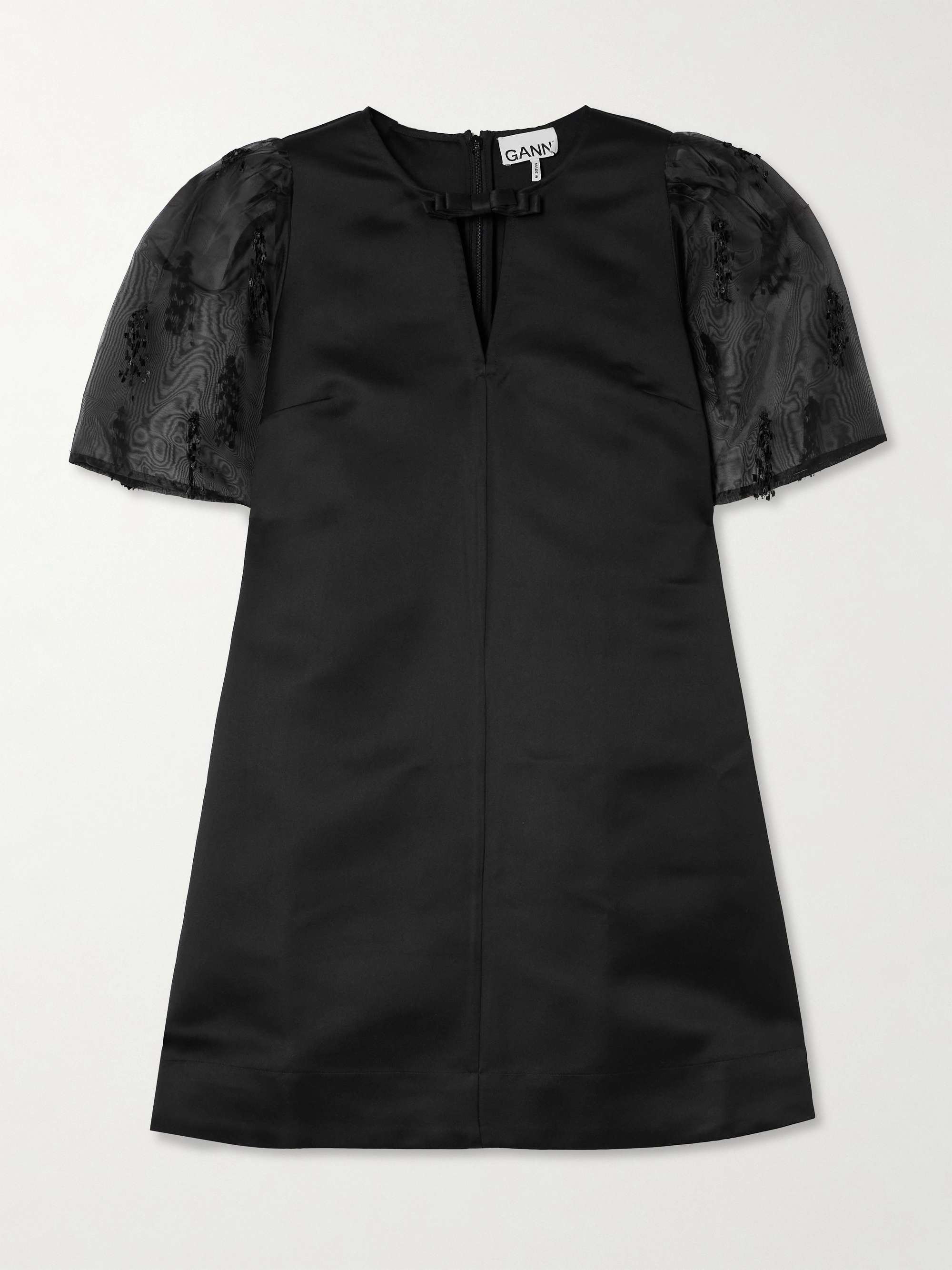Embroidered organza-trimmed recycled-crepe mini dress view