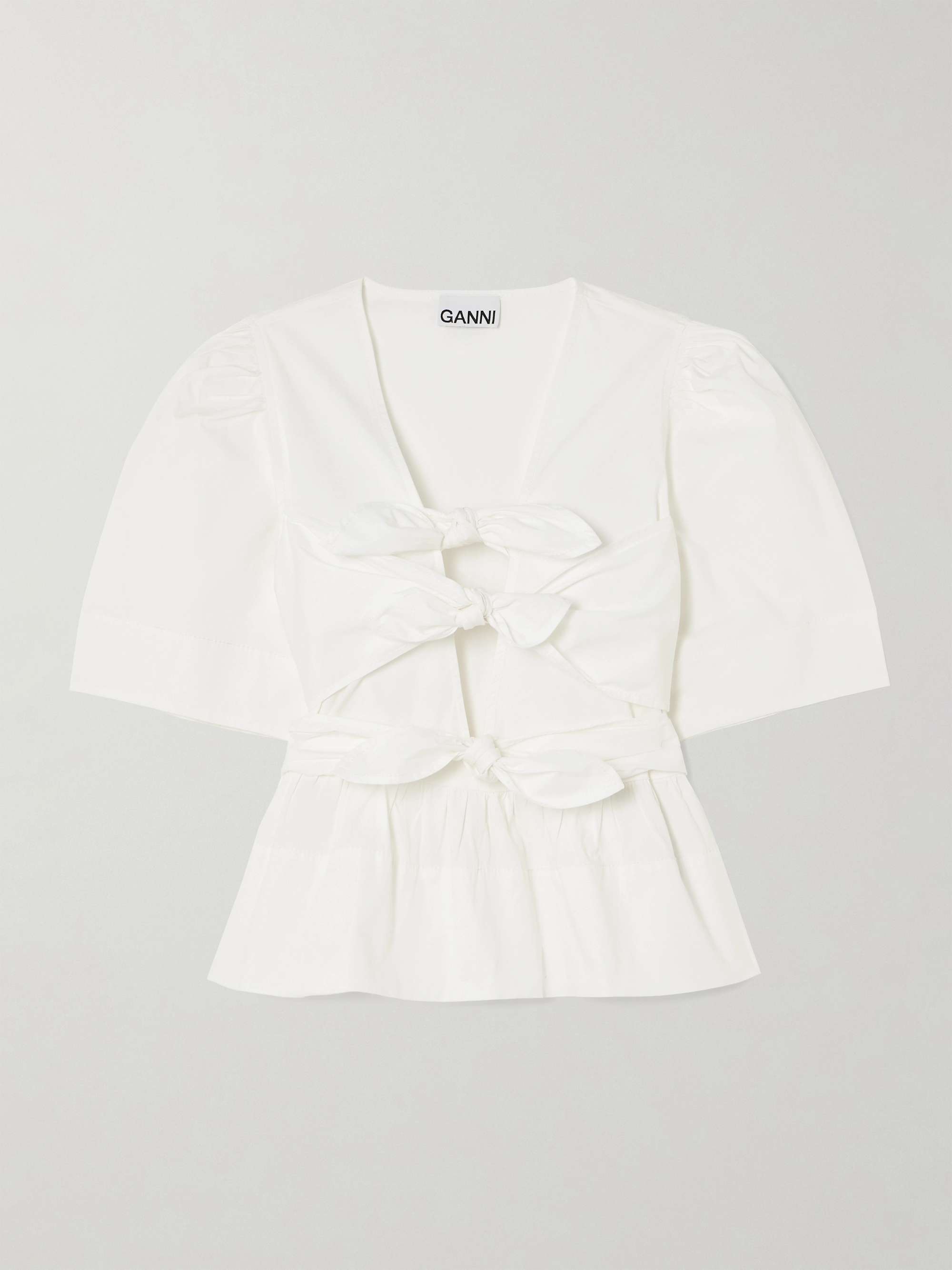 Belted tie-detailed gathered cotton-blend poplin blouse view