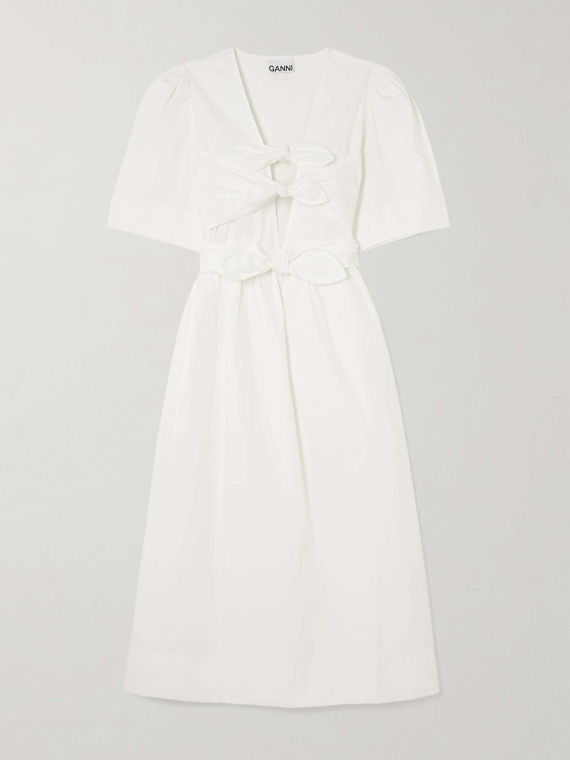 Belted tie-detailed gathered cotton-blend poplin midi dress view