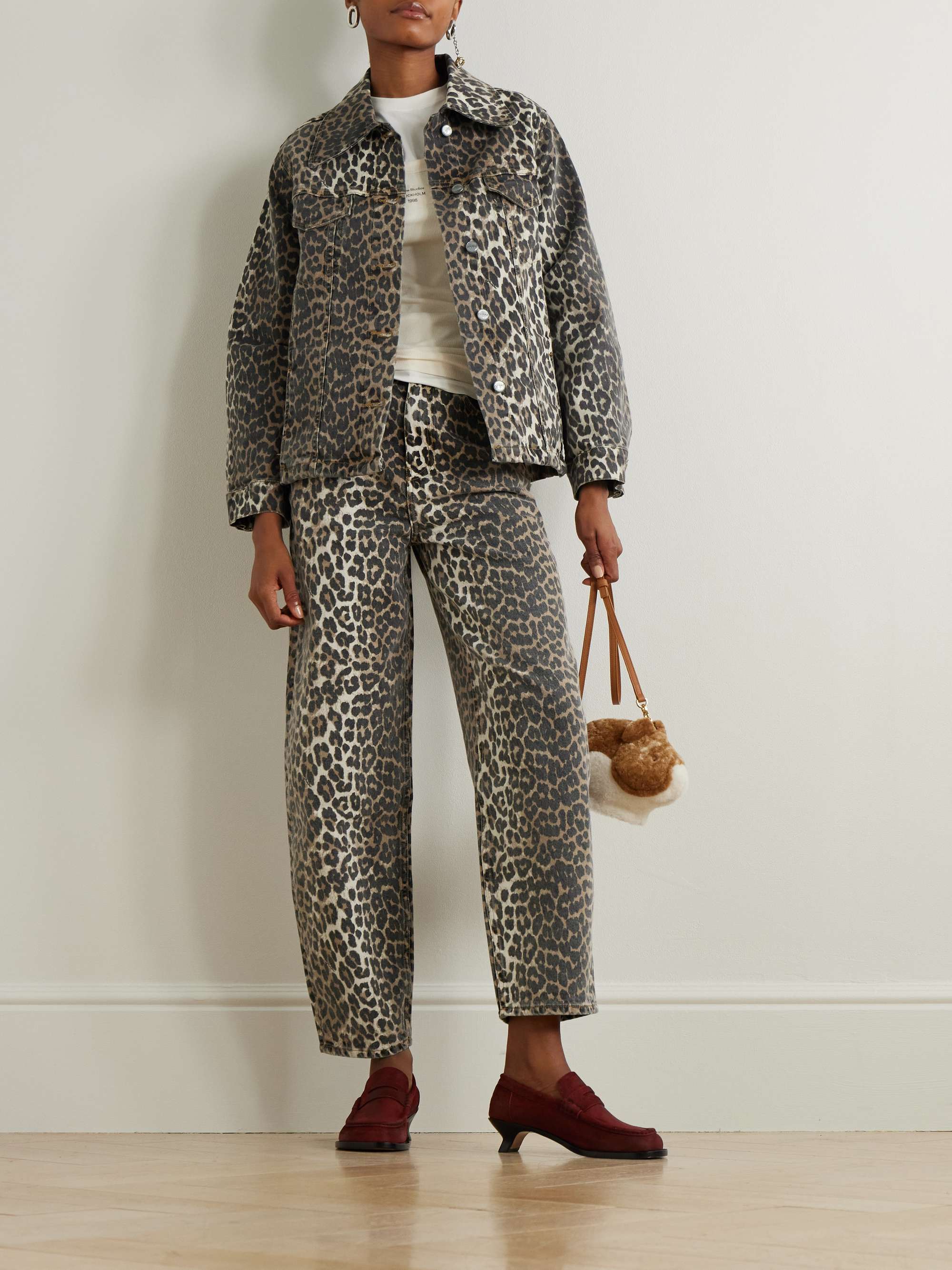 Leopard-print high-rise tapered jeans view