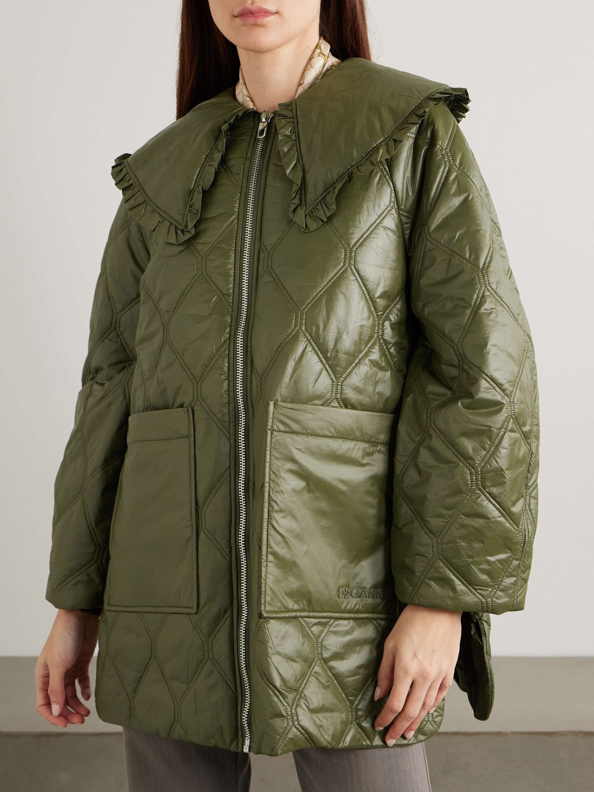 Ruffled quilted padded recycled-shell jacket view