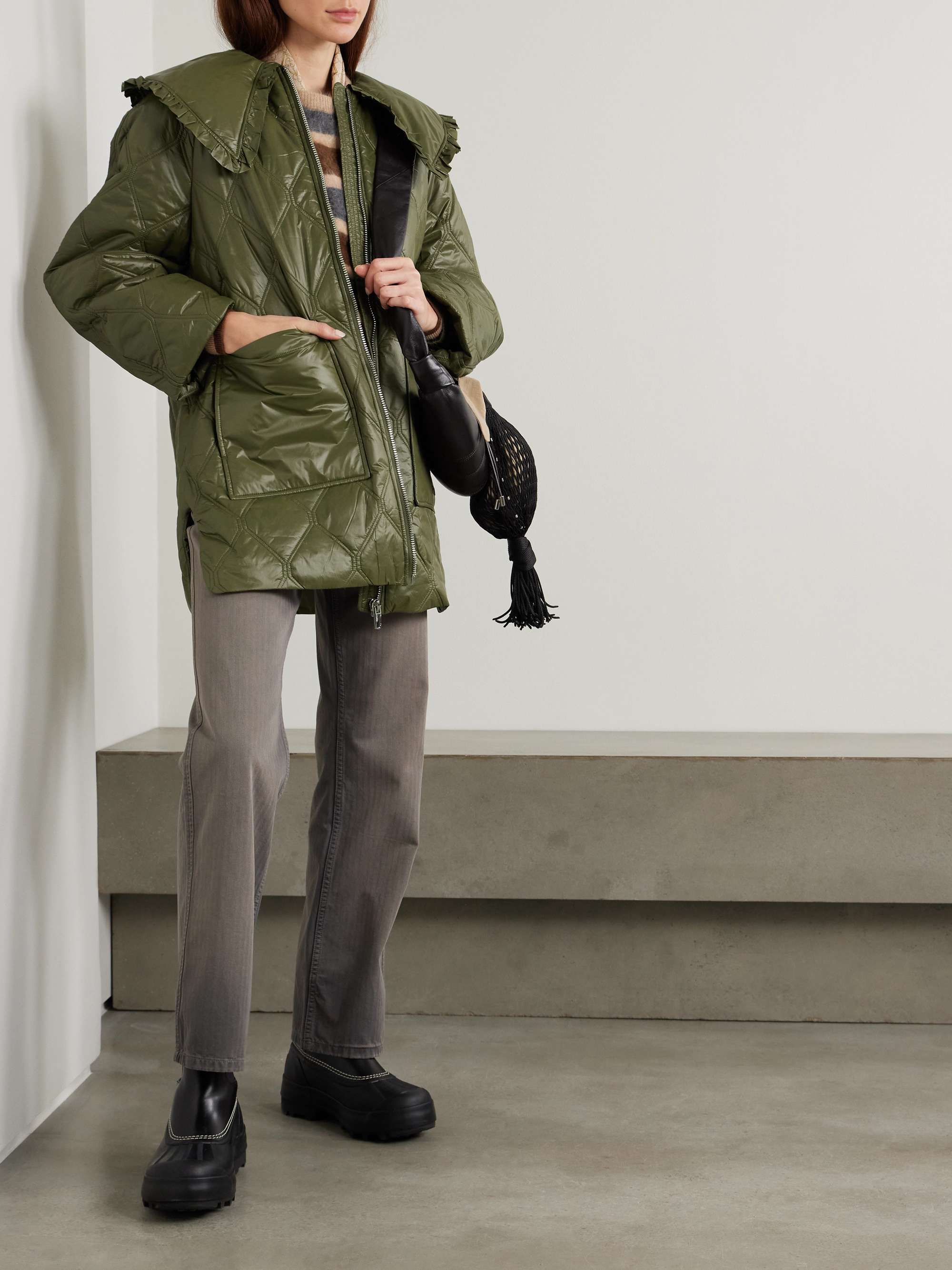 Ruffled quilted padded recycled-shell jacket view