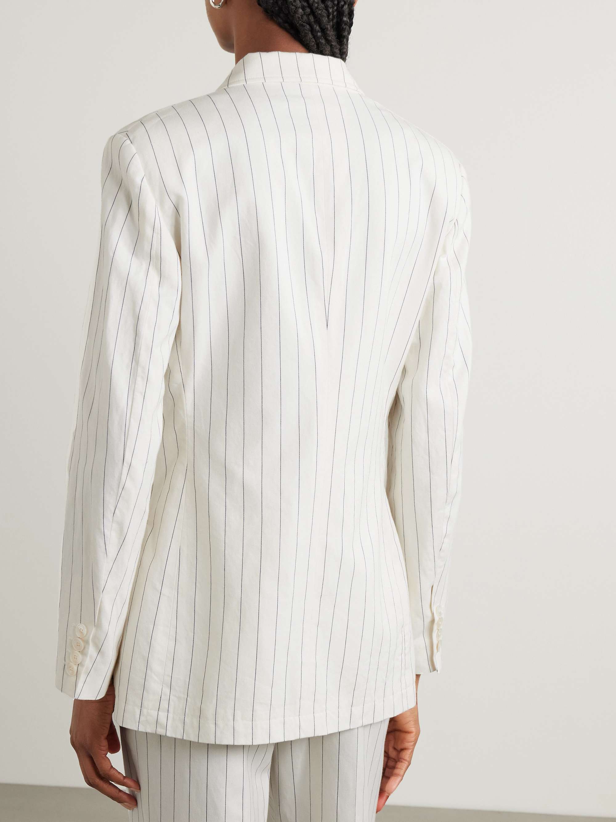 Pinstriped cotton, linen and wool-blend blazer view