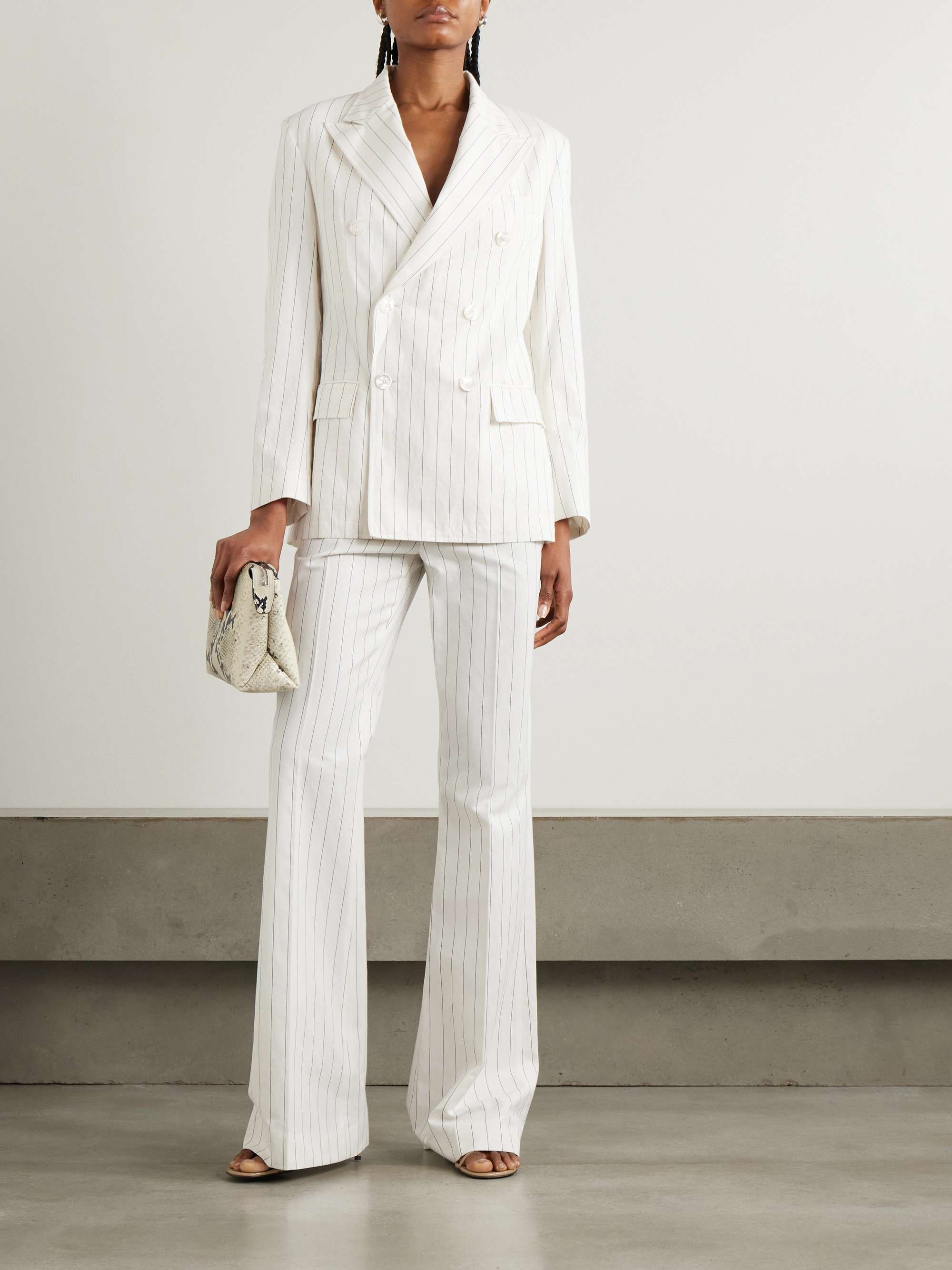Pinstriped cotton, linen and wool-blend blazer view