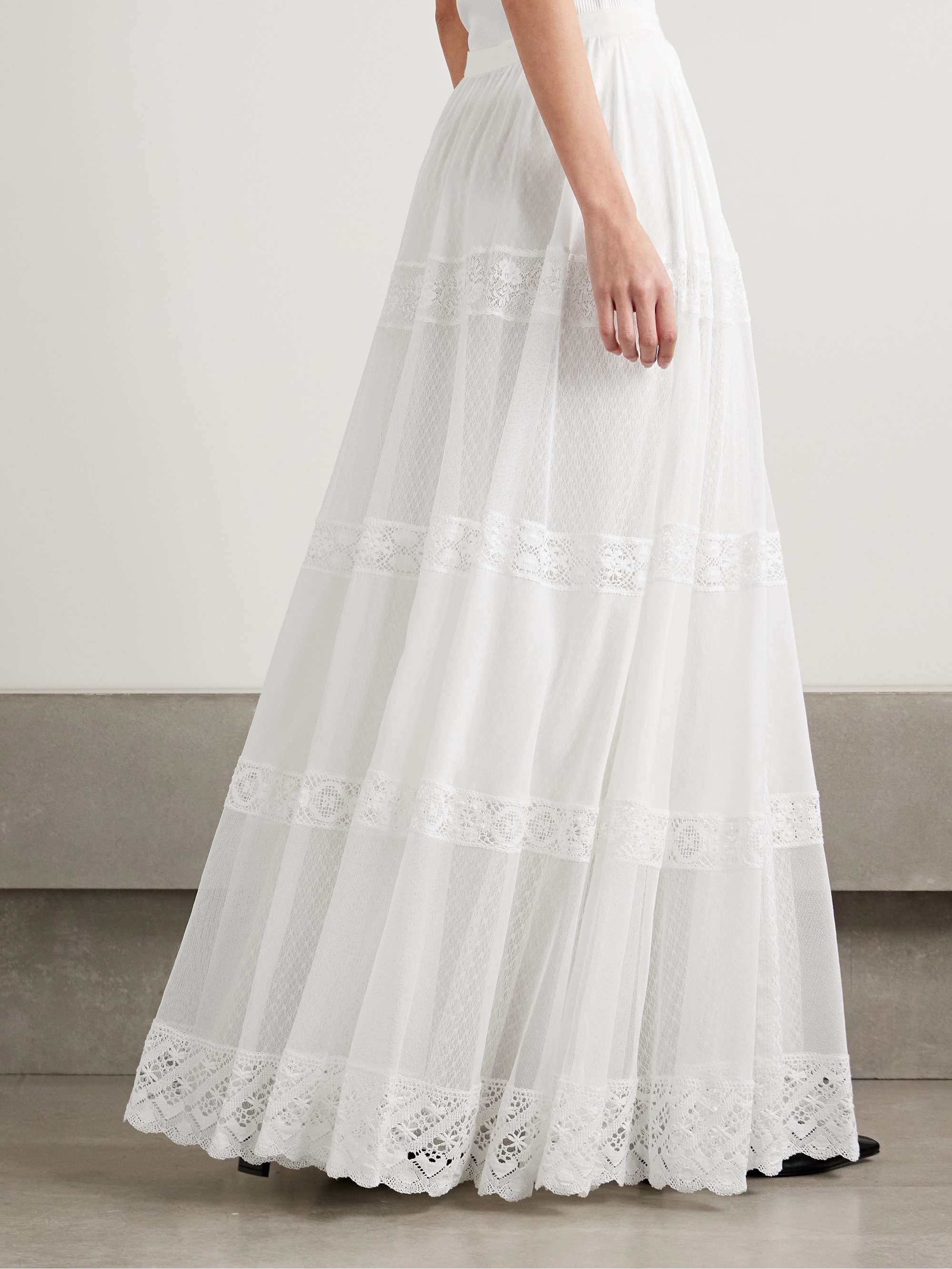 Malti lace-trimmed cotton and mulberry silk-blend voile and tulle maxi skirt view